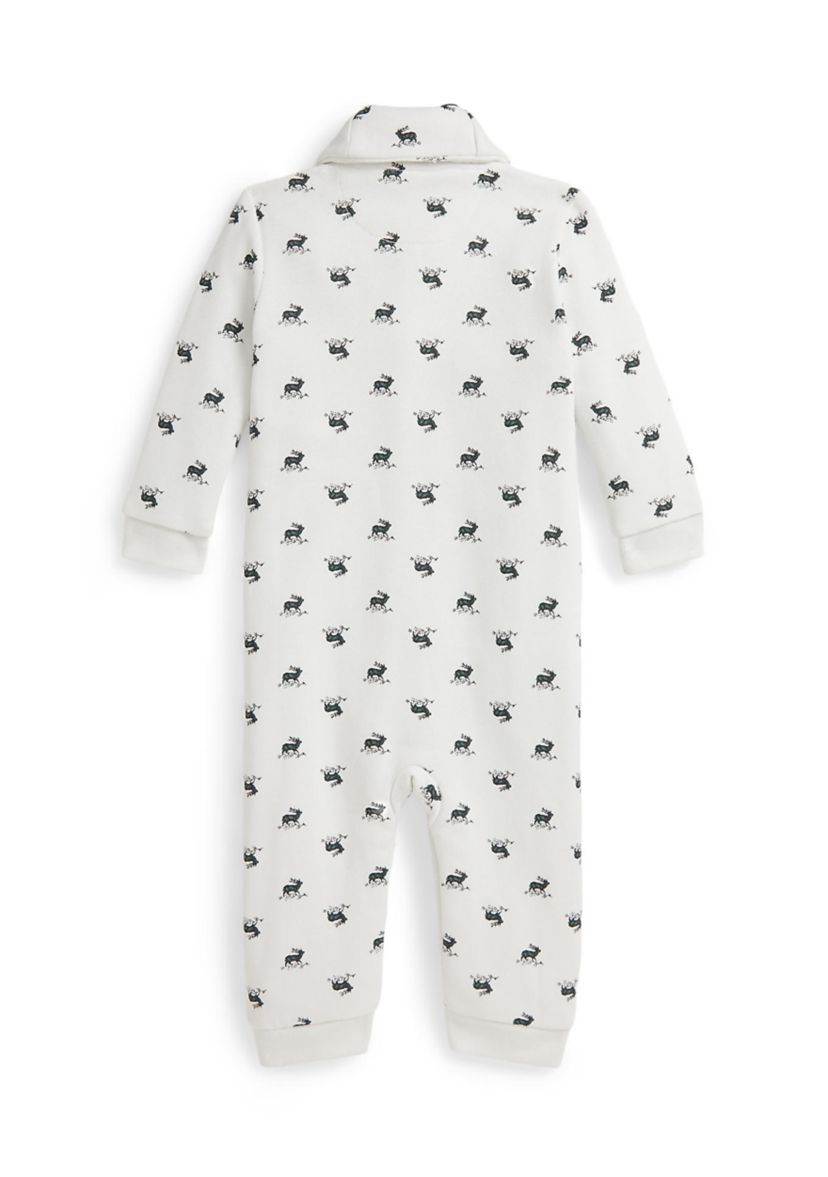 Baby Boys Elk-Print Fleece Coverall
