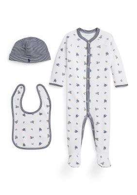 Ralph Lauren Childrenswear Baby Boys Polo Bear Cotton 3-Piece Gift Set, White, Newborn