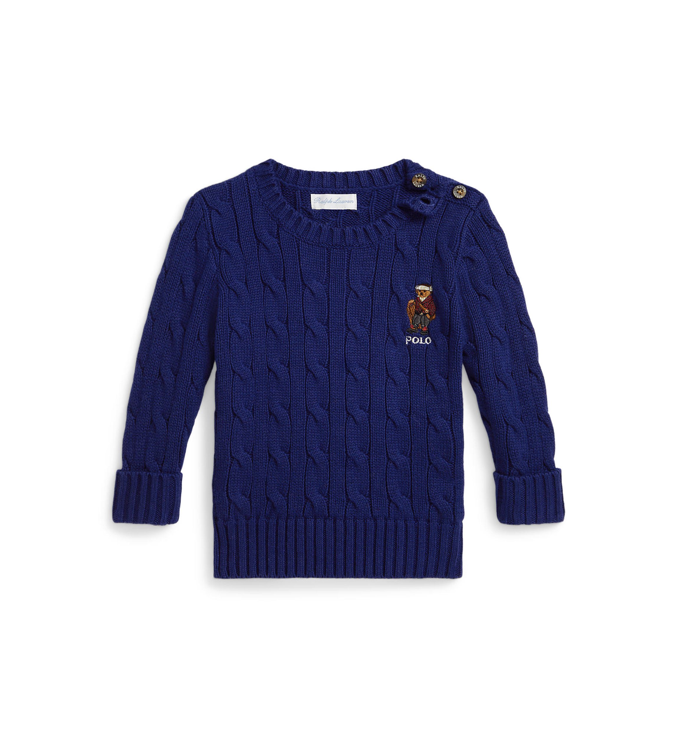 Baby Boys Polo Bear Cable-Knit Cotton Sweater