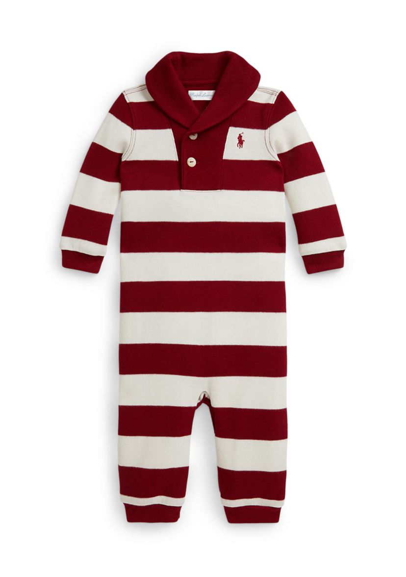 Baby Boys Striped Estate-Rib Cotton Coverall