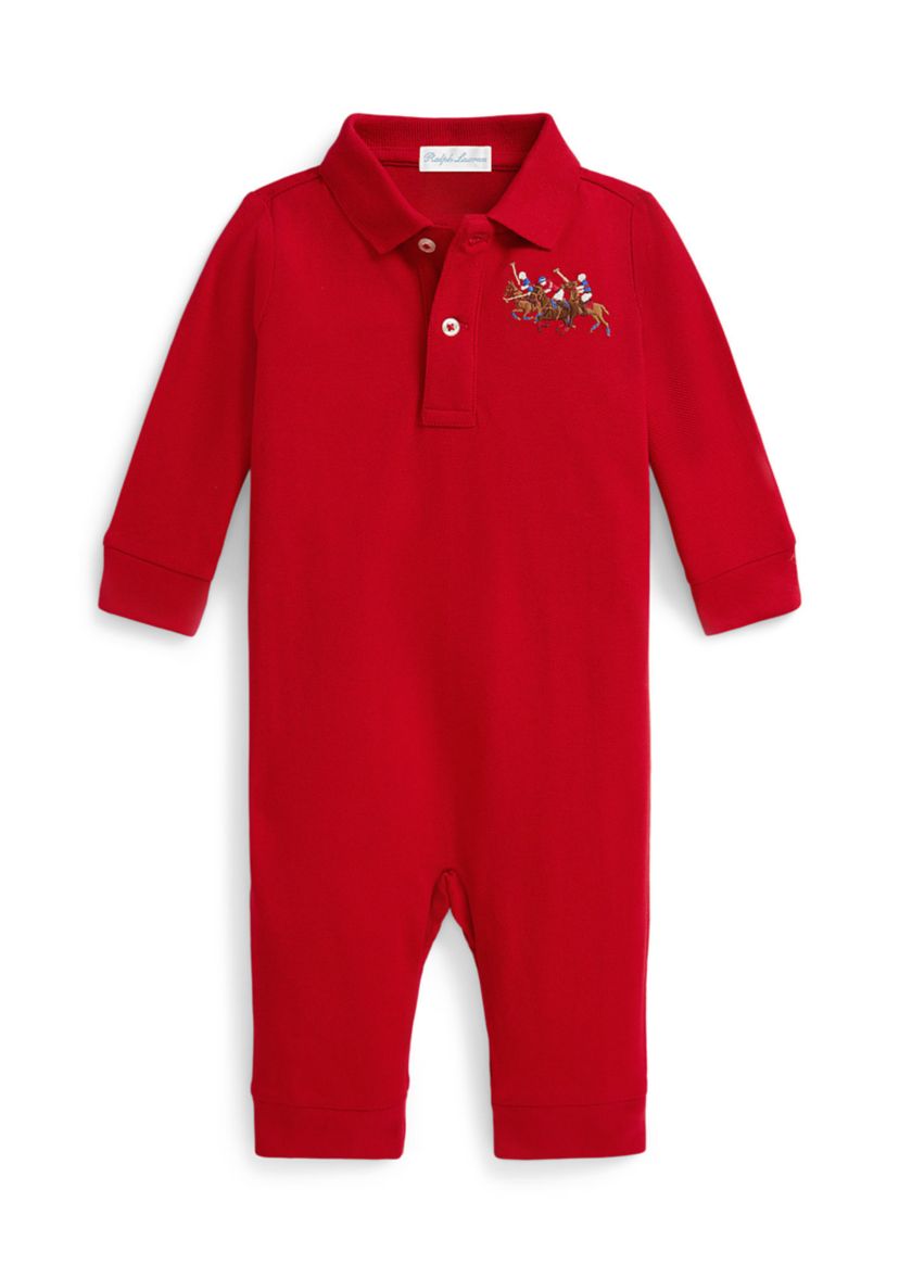 Baby Boys Triple-Pony Cotton Mesh Polo Coverall