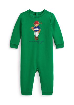 Ralph Lauren Childrenswear Baby Boys Polo Bear Fleece Coverall, Green, 3 Months