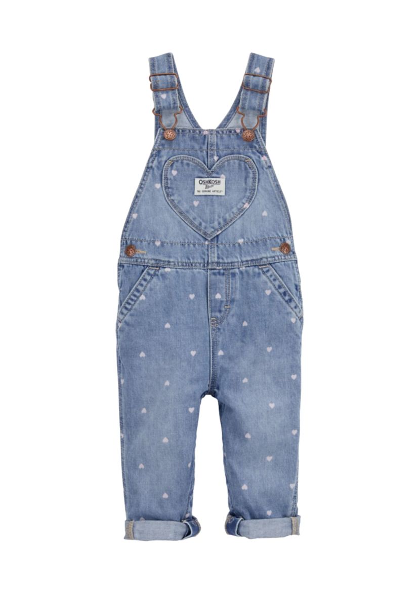 Baby Girls Denim Overalls with Hearts 