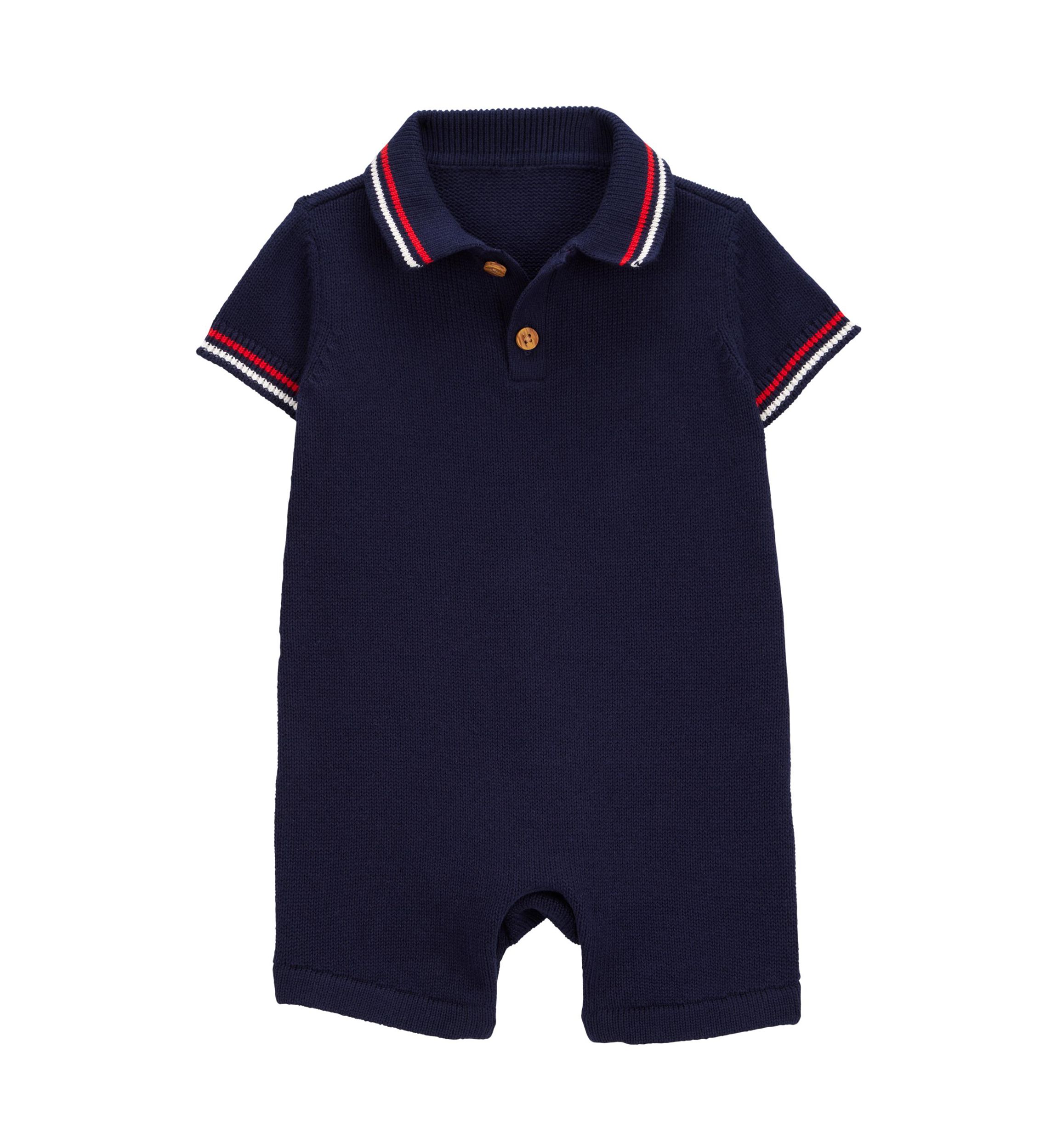 Baby Boys Romper with Stripe Trim