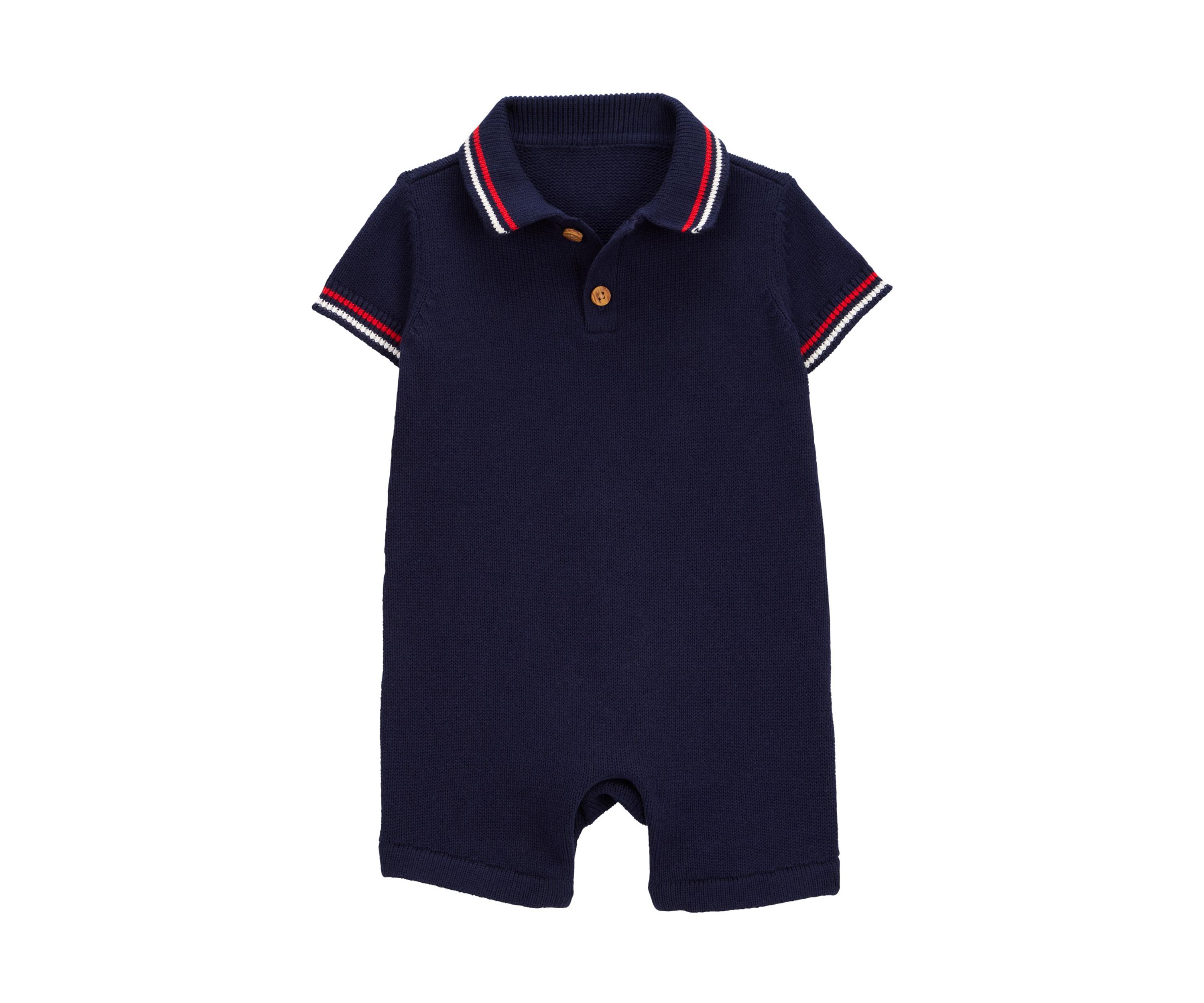 Baby Boys Romper with Stripe Trim