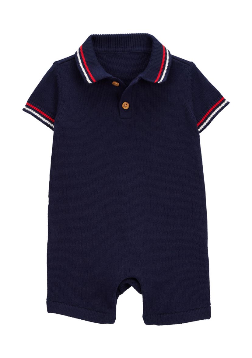 Baby Boys Romper with Stripe Trim