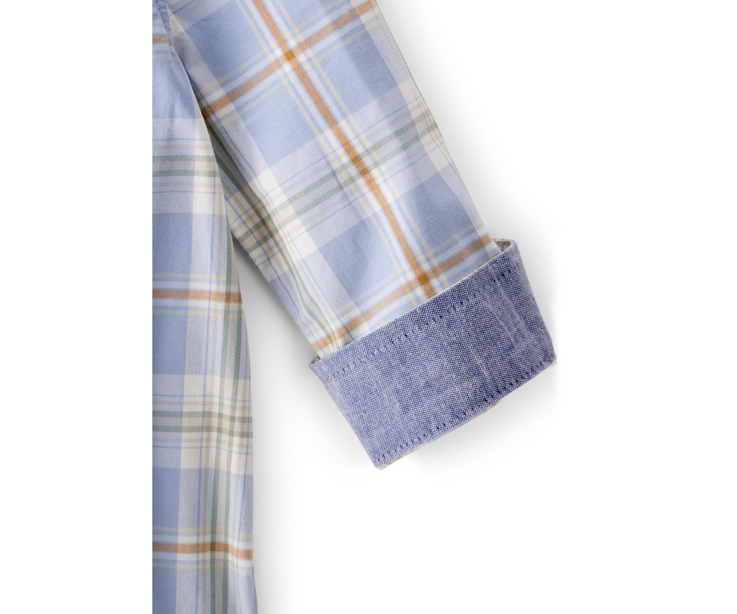 Baby Boys Poplin Plaid Button-Front Long-Sleeve Bodysuit