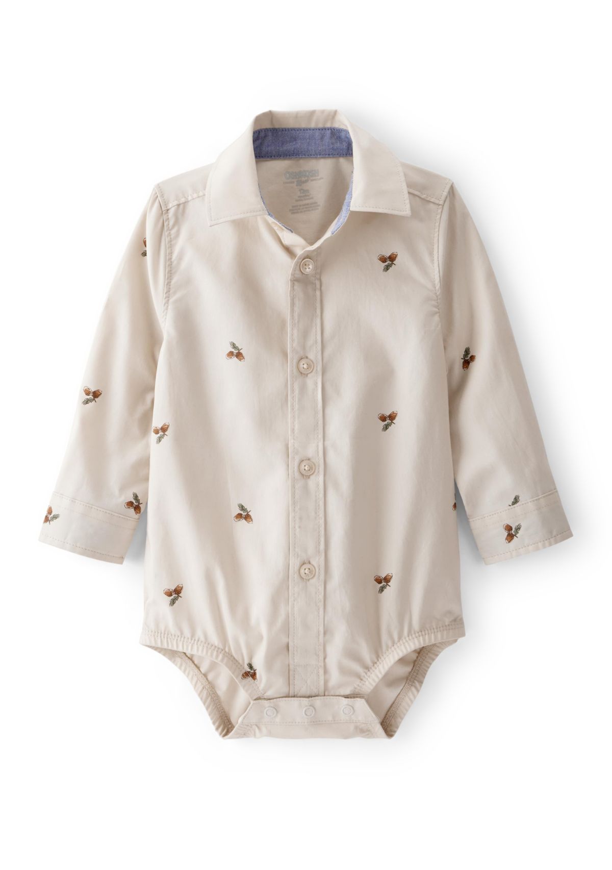 Baby Boys Poplin Acorn Print Long-Sleeve Bodysuit