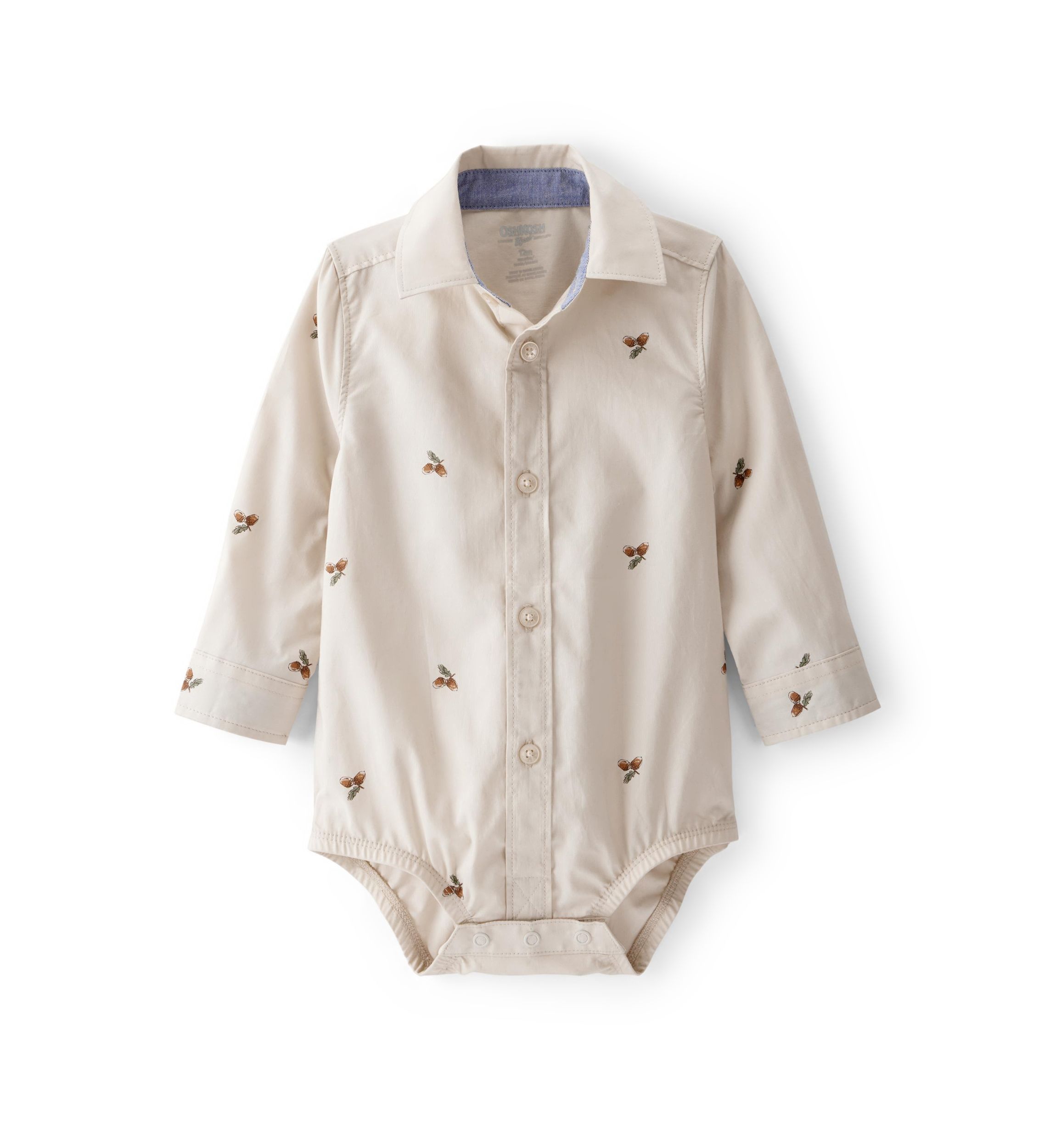 Baby Boys Poplin Acorn Print Long-Sleeve Bodysuit