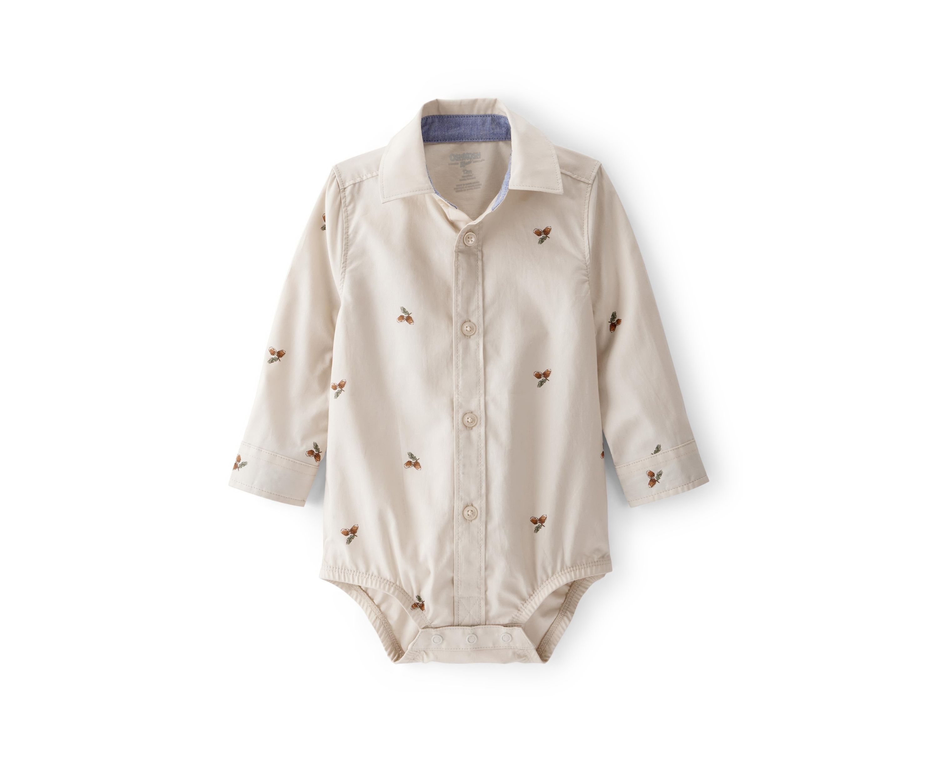 Baby Boys Poplin Acorn Print Long-Sleeve Bodysuit
