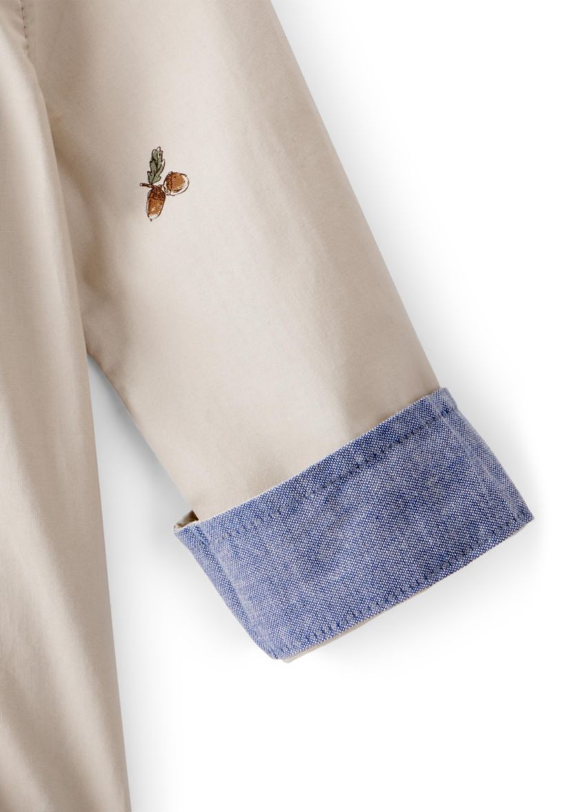 Baby Boys Poplin Acorn Print Long-Sleeve Bodysuit