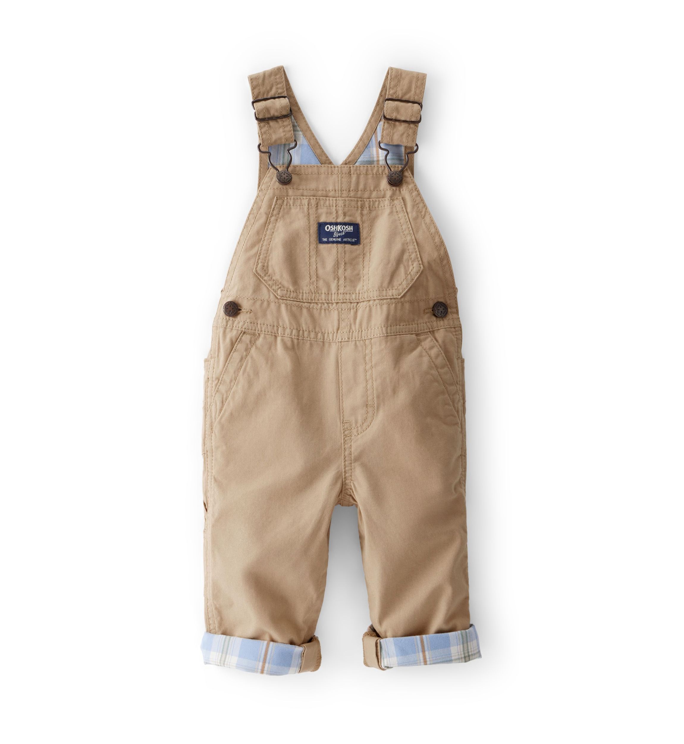 Baby Boys Lightweight Plaid-Lined Canvas Overalls