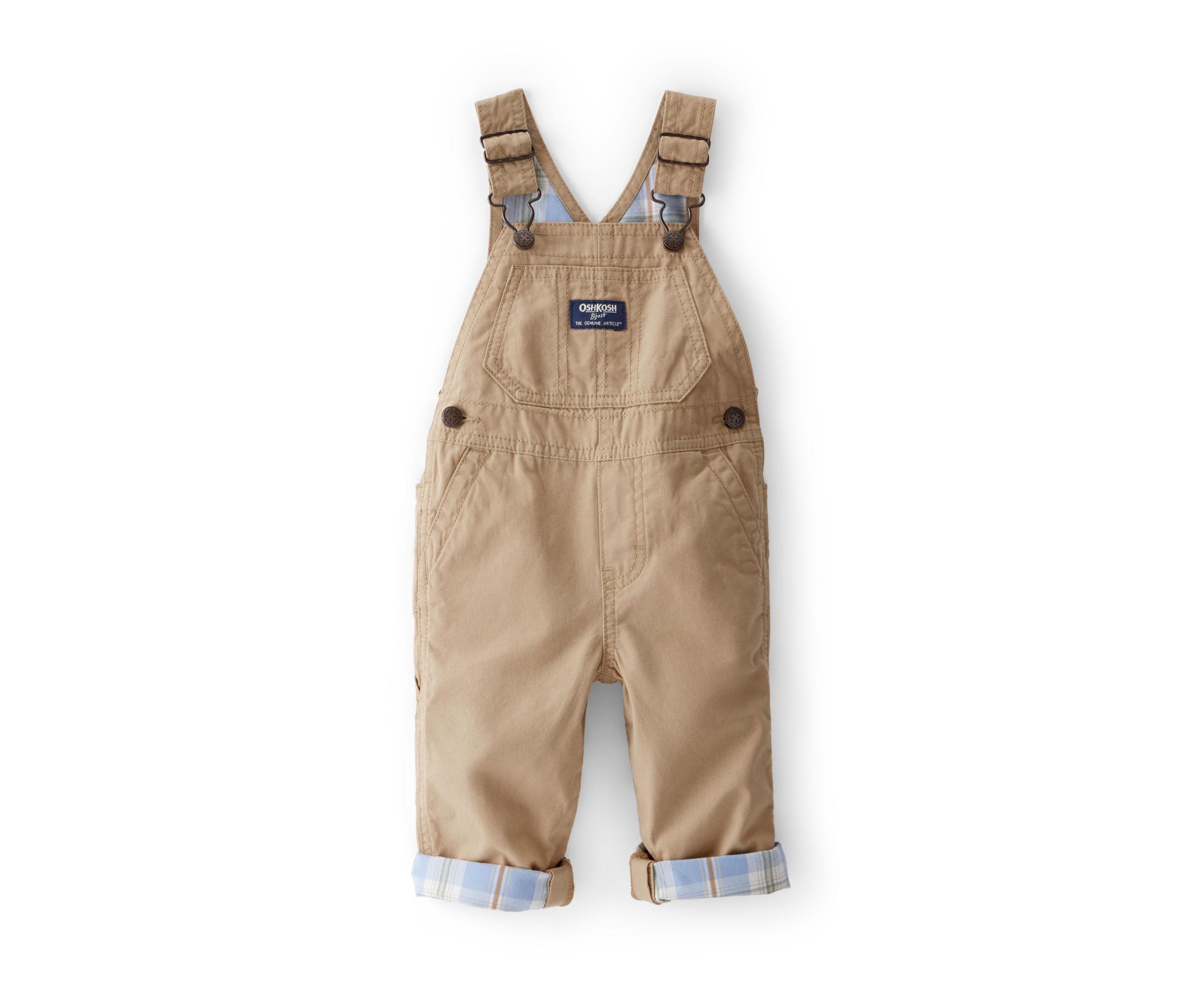 Baby Boys Lightweight Plaid-Lined Canvas Overalls