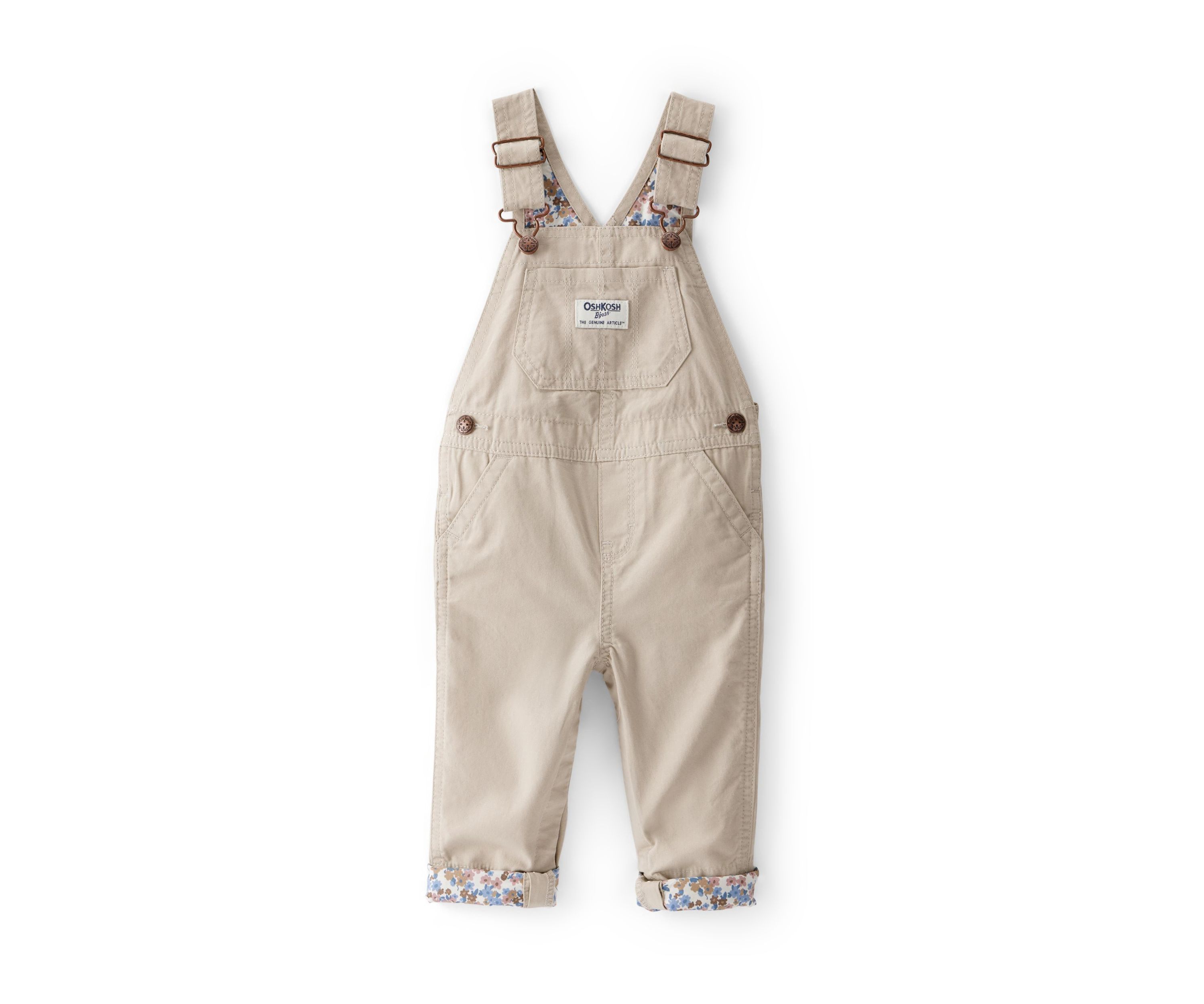 Baby Girls Lightweight Floral-Lined Canvas Overalls