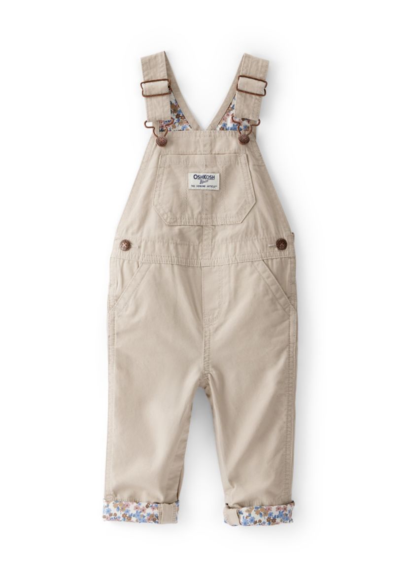 Baby Girls Lightweight Floral-Lined Canvas Overalls