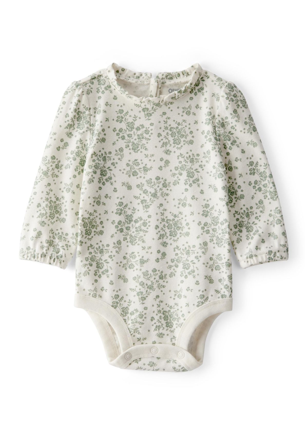 Baby Girls Ribbed Floral Print Long-Sleeve Bodysuit