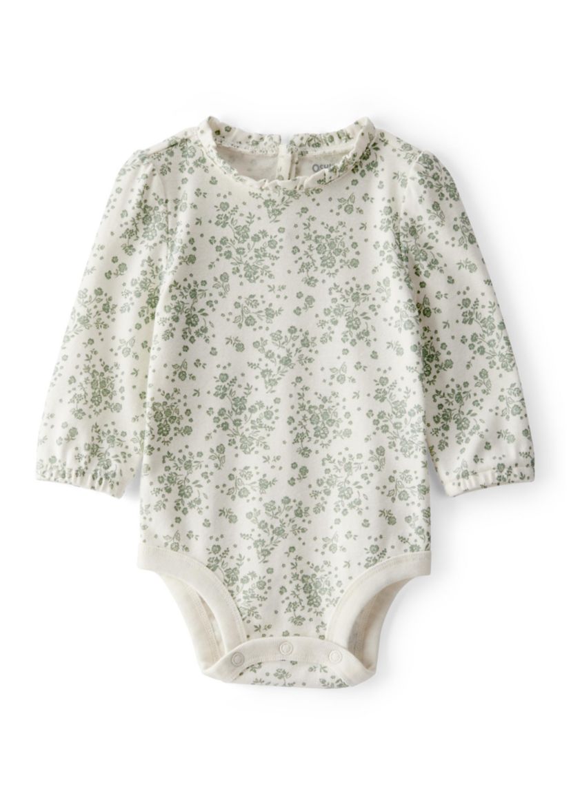 Baby Girls Ribbed Floral Print Long-Sleeve Bodysuit