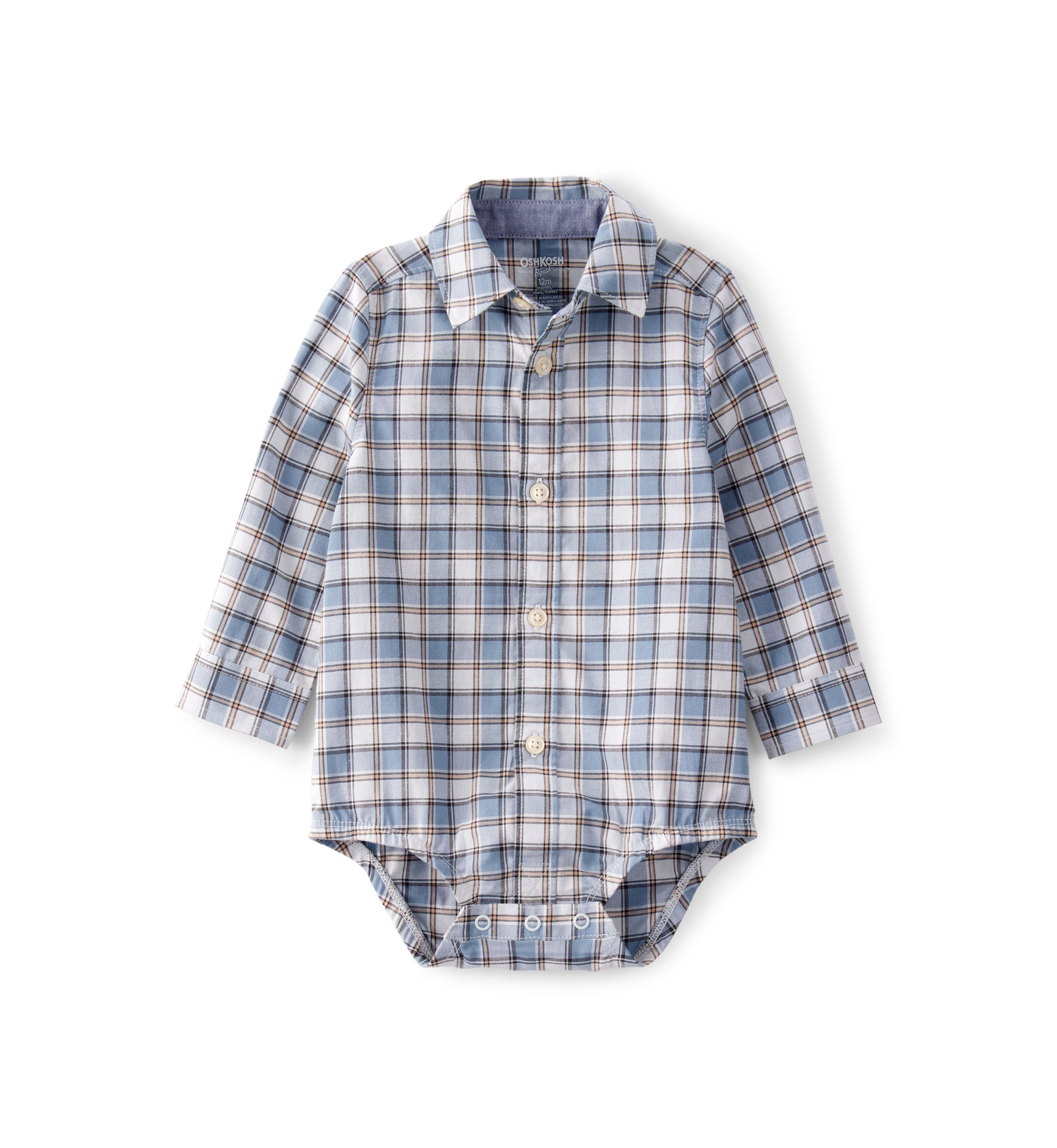 Baby Boys Plaid Cotton Long-Sleeve Button-Down Fashion Bodysuit