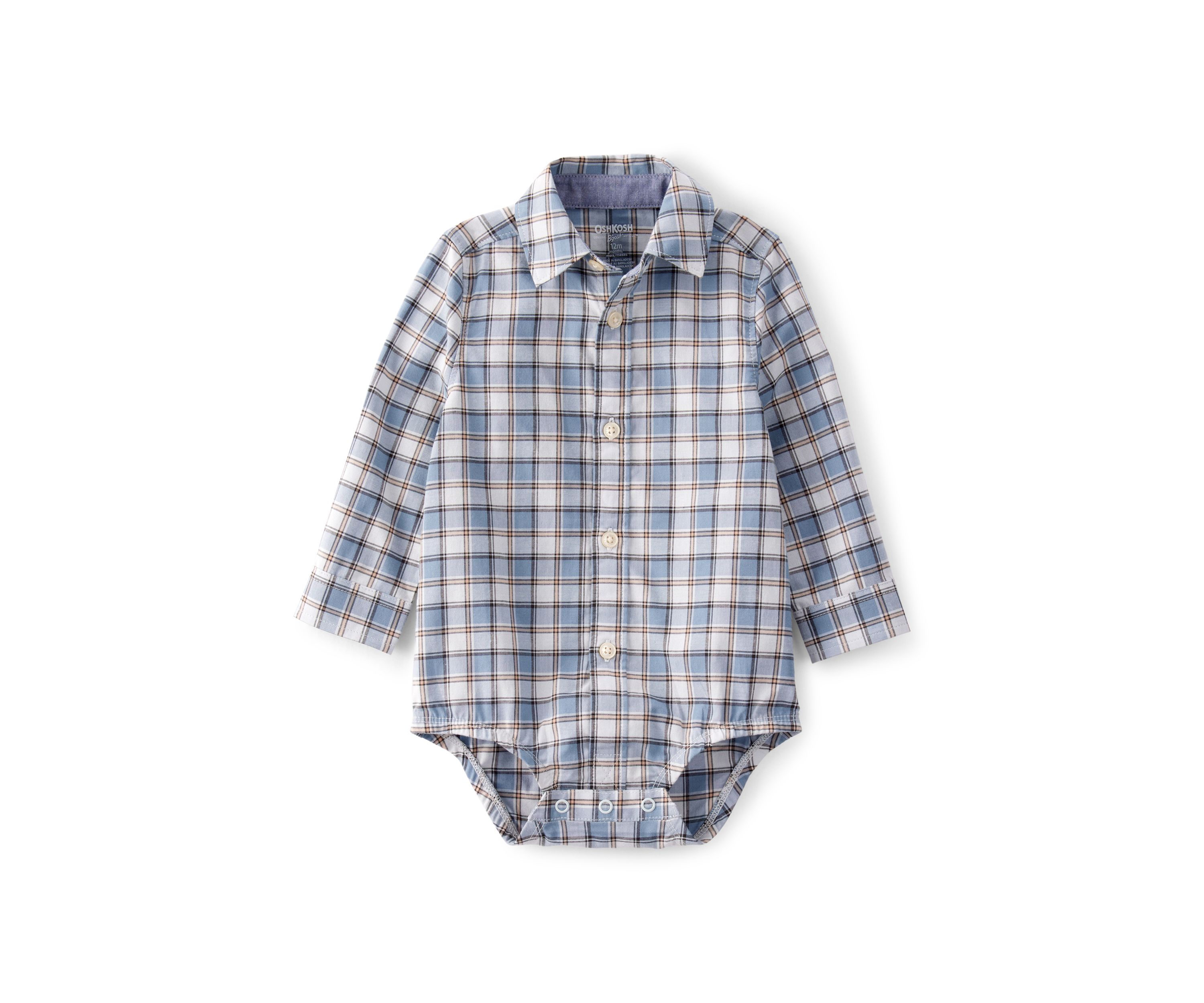 Baby Boys Plaid Cotton Long-Sleeve Button-Down Fashion Bodysuit
