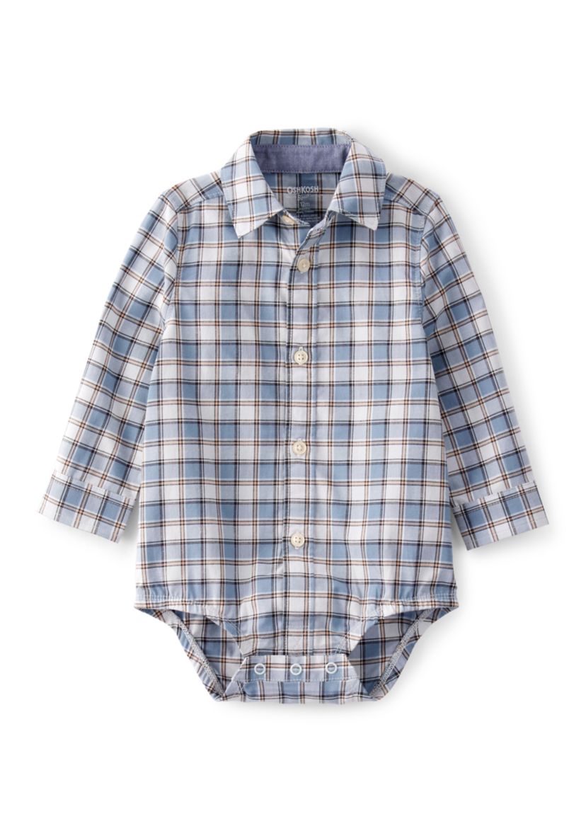Baby Boys Plaid Cotton Long-Sleeve Button-Down Fashion Bodysuit