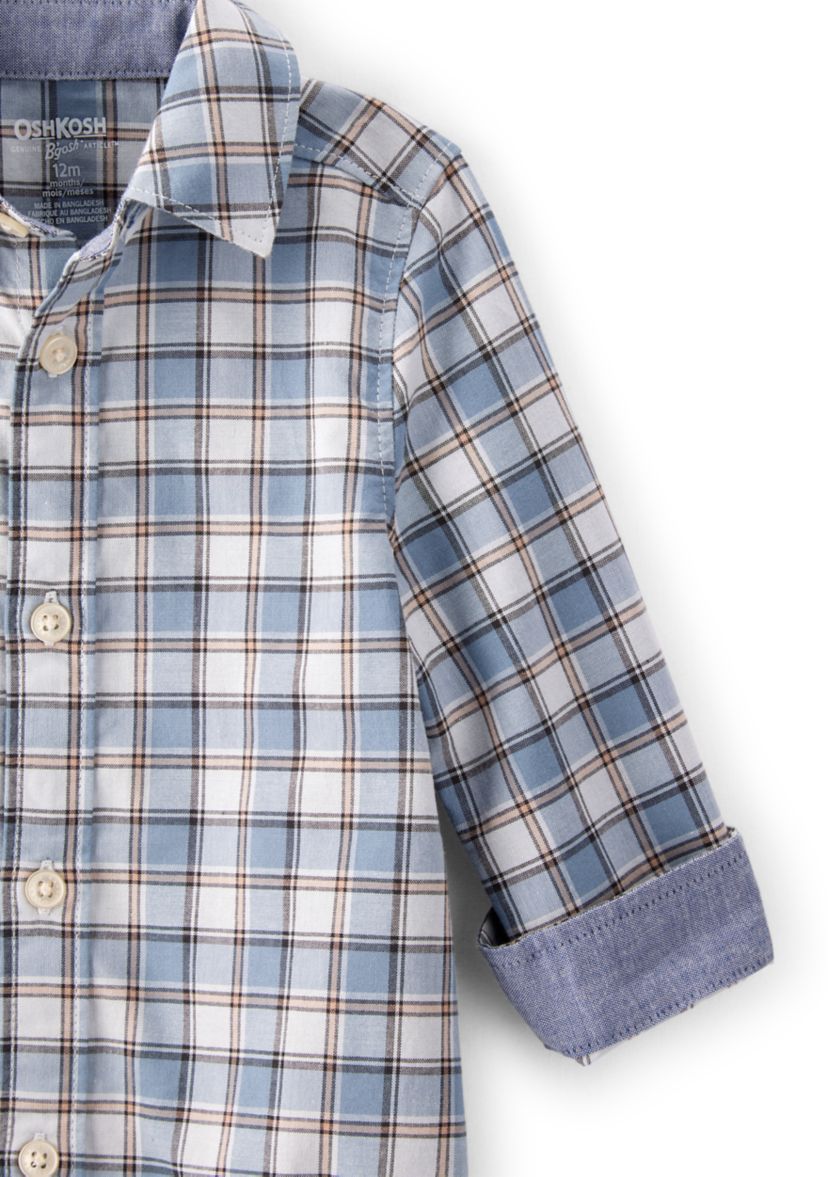 Baby Boys Plaid Cotton Long-Sleeve Button-Down Fashion Bodysuit