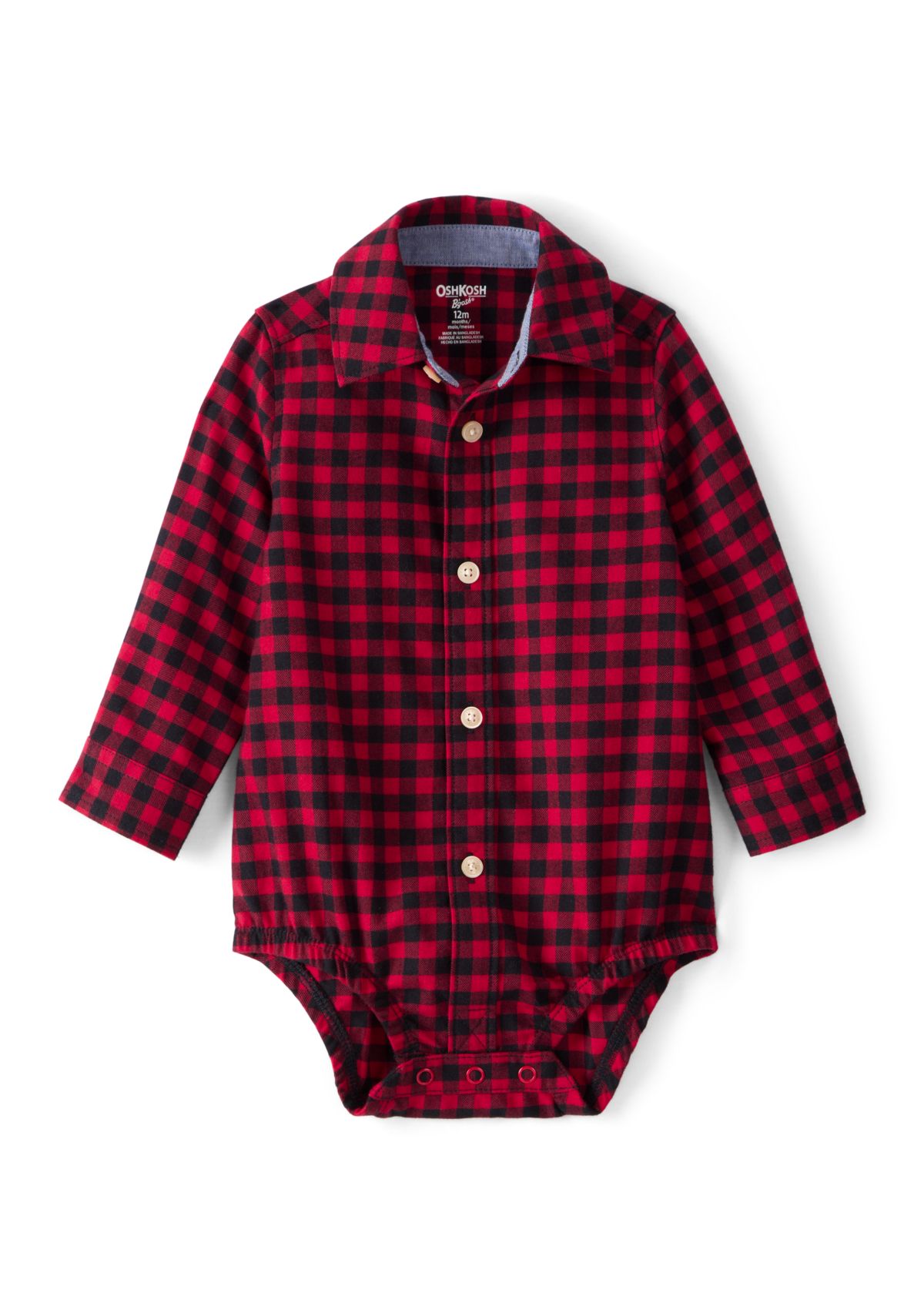Baby Boys Plaid Cotton Long-Sleeve Button-Down Fashion Bodysuit