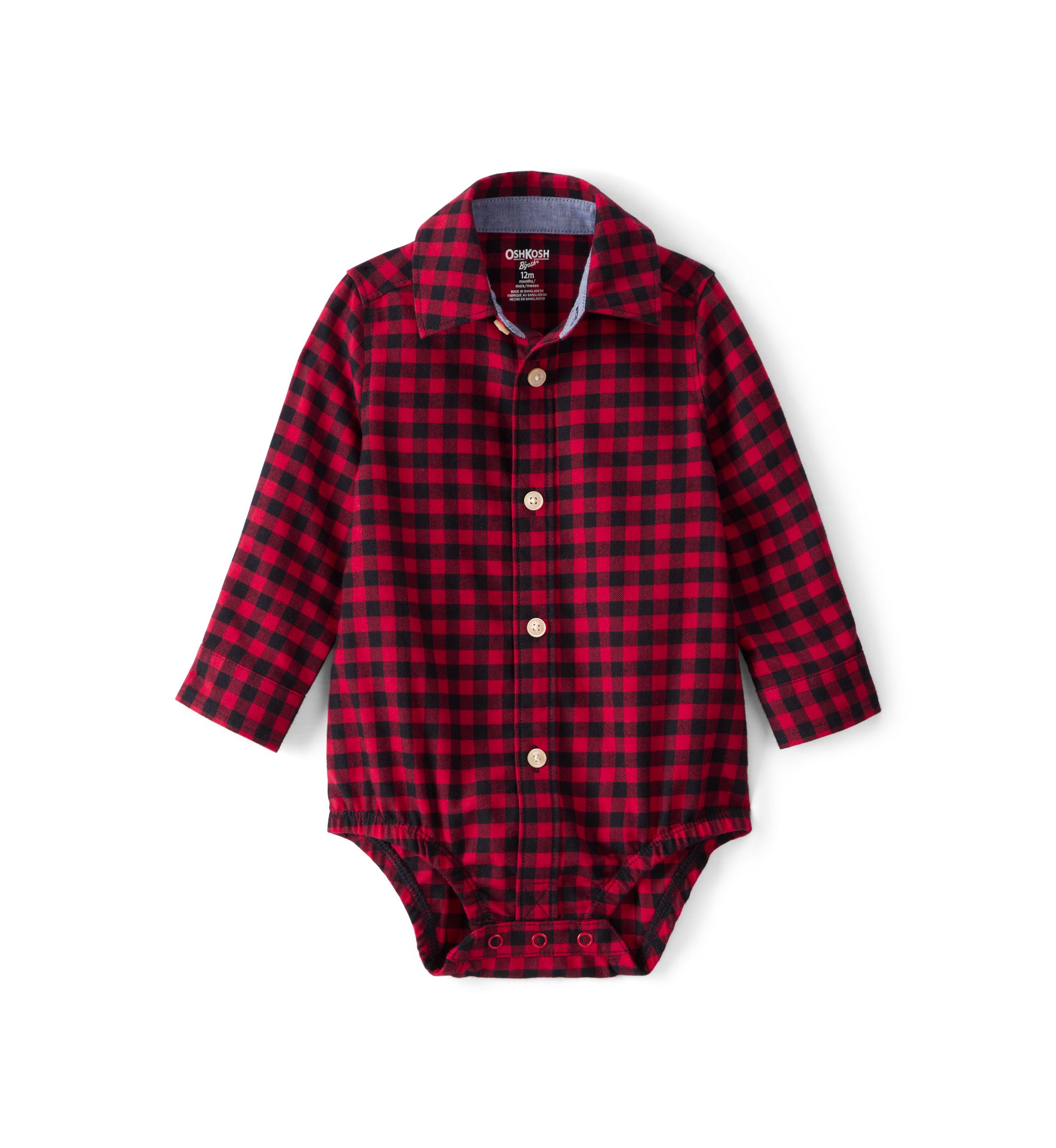 Baby Boys Plaid Cotton Long-Sleeve Button-Down Fashion Bodysuit