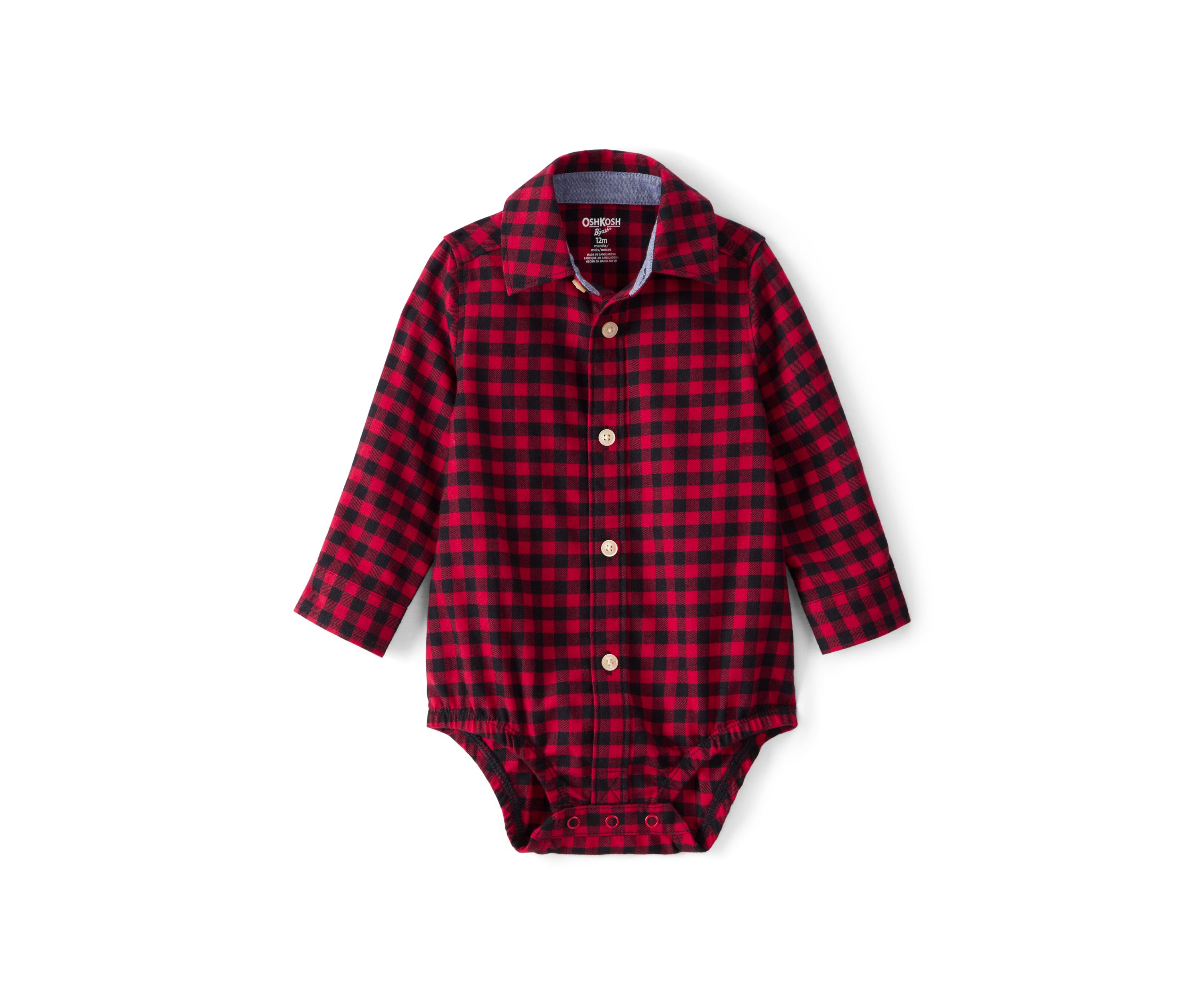 Baby Boys Plaid Cotton Long-Sleeve Button-Down Fashion Bodysuit