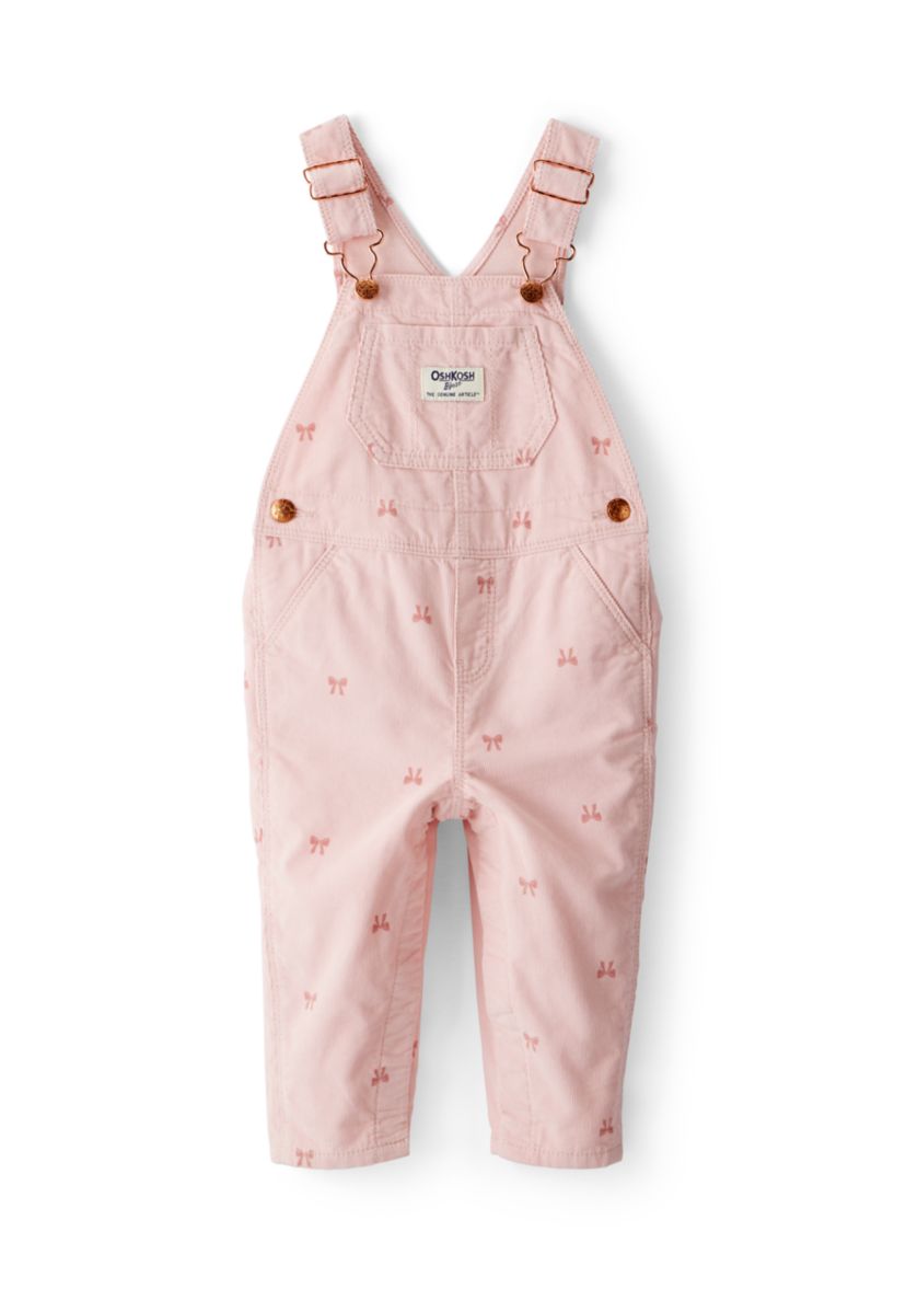 Baby Girls Bow Print Corduroy Sleeveless Overalls