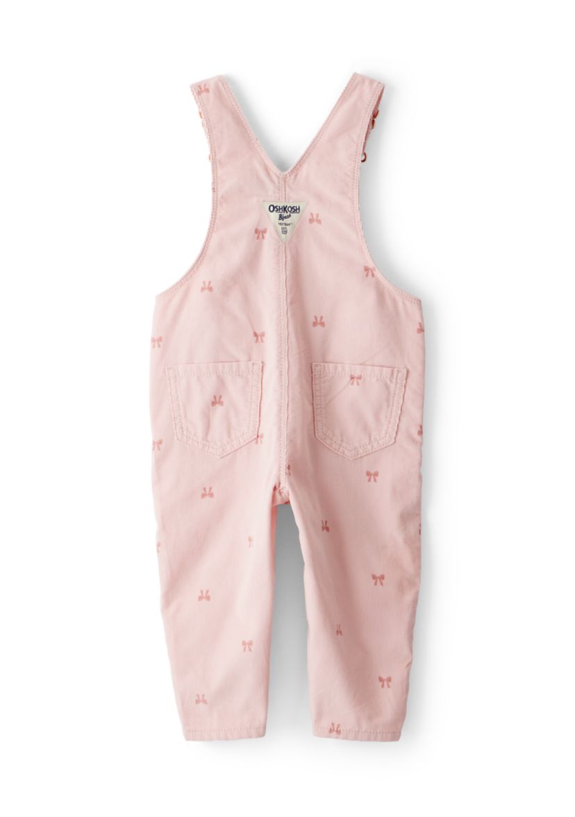 Baby Girls Bow Print Corduroy Sleeveless Overalls