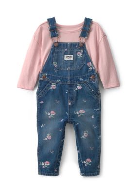 OshKosh B'gosh Baby Girls Floral Denim Overall Set
