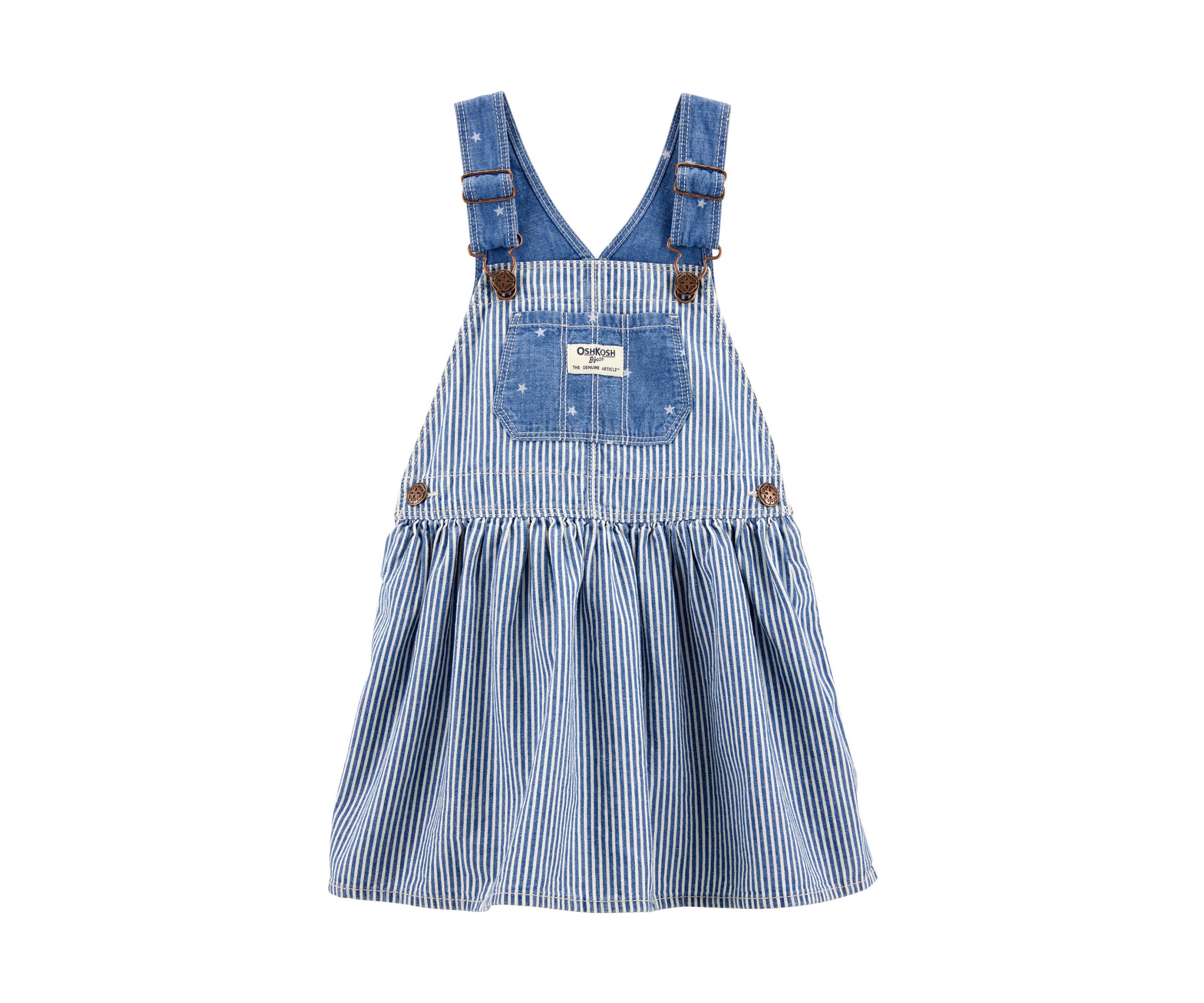 Toddler Girls Striped Cotton Chambray Jumper Dress