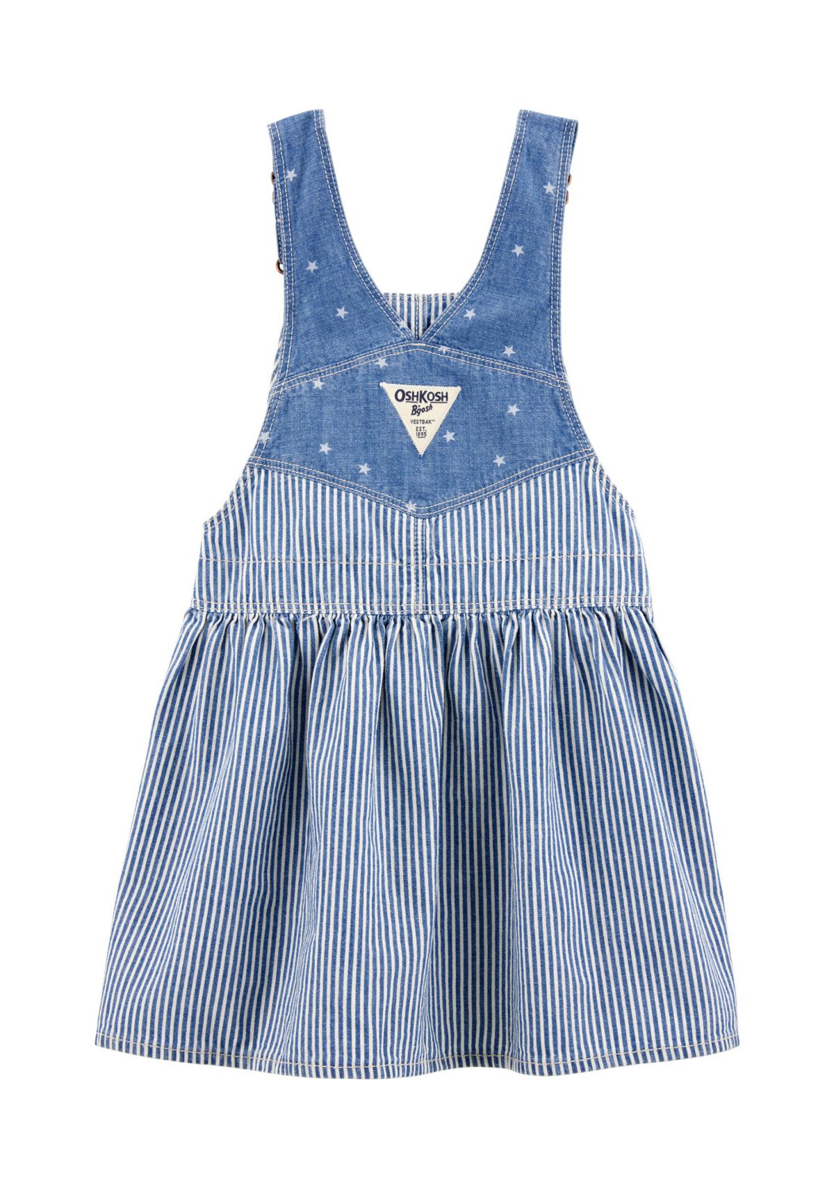 Toddler Girls Striped Cotton Chambray Jumper Dress