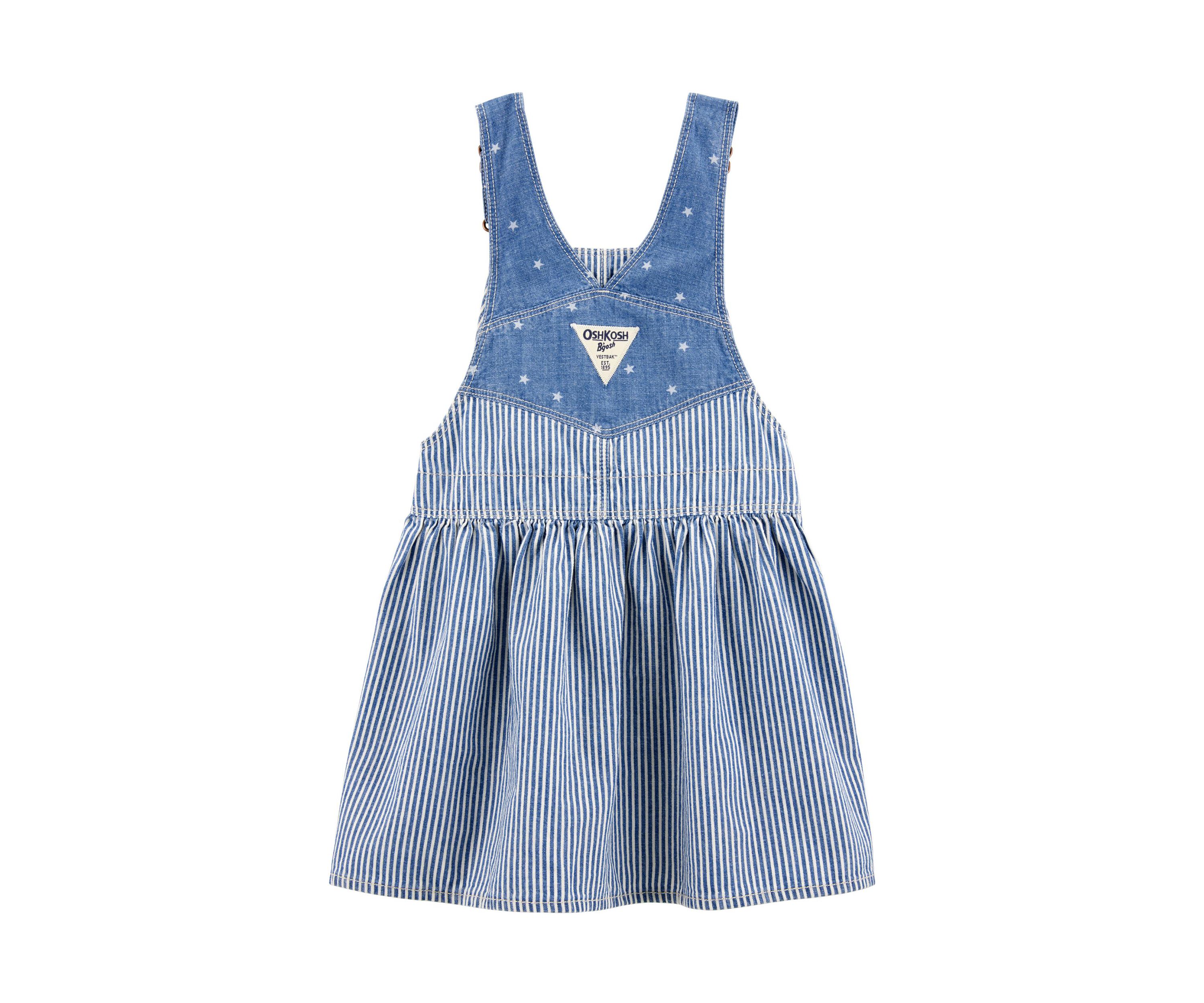 Toddler Girls Striped Cotton Chambray Jumper Dress