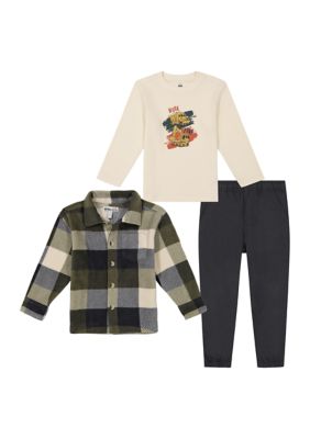 Kids Headquarters Baby Boys 3 Piece Fleece Shirt and Pants Set