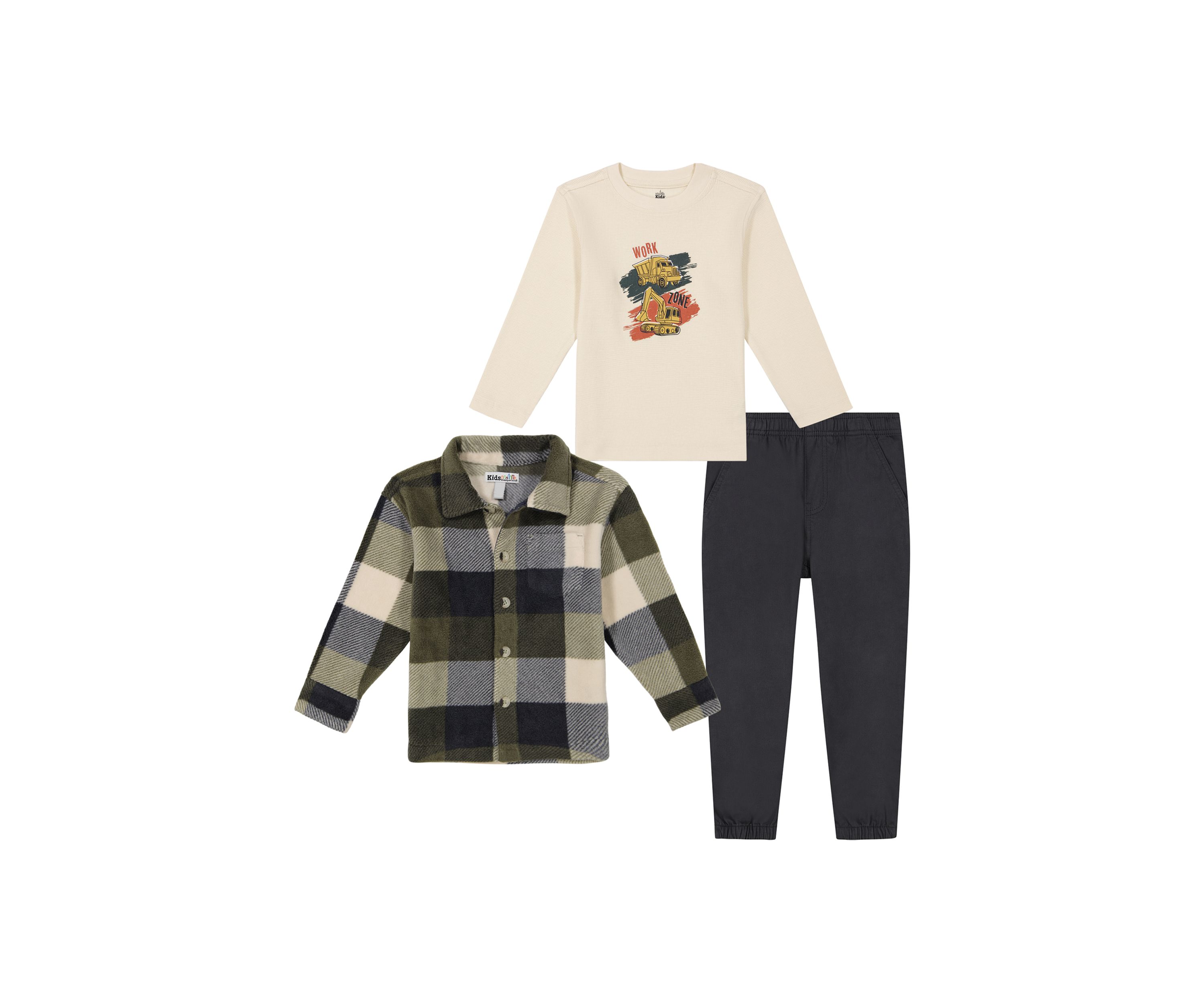 Toddler Boys 3 Piece Fleece Shirt and Pants Set