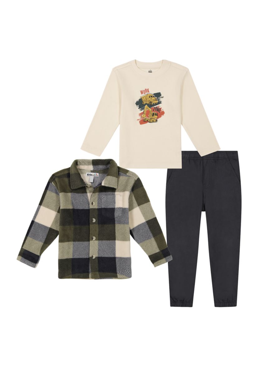 Toddler Boys 3 Piece Fleece Shirt and Pants Set