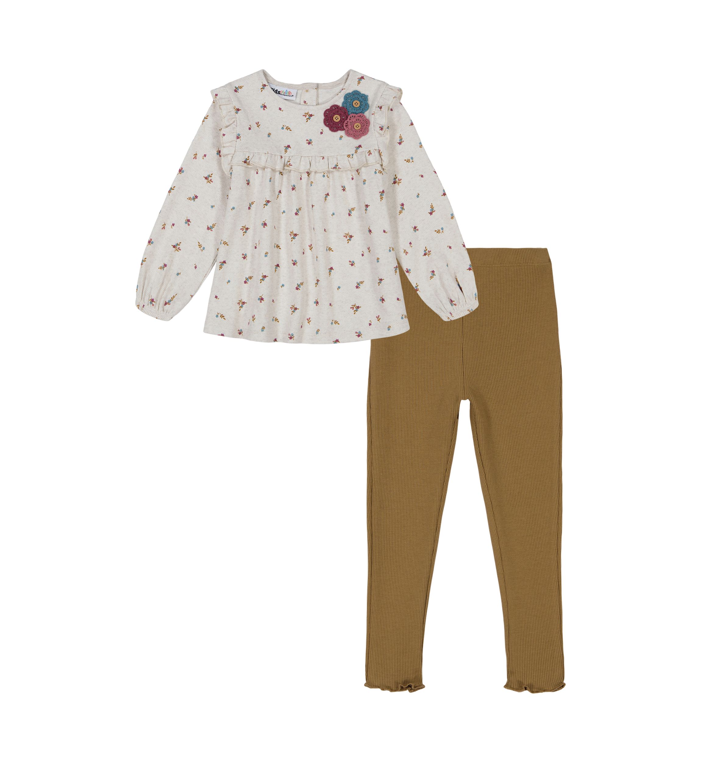Baby Girls Floral Appliqué Printed Top and Leggings Set