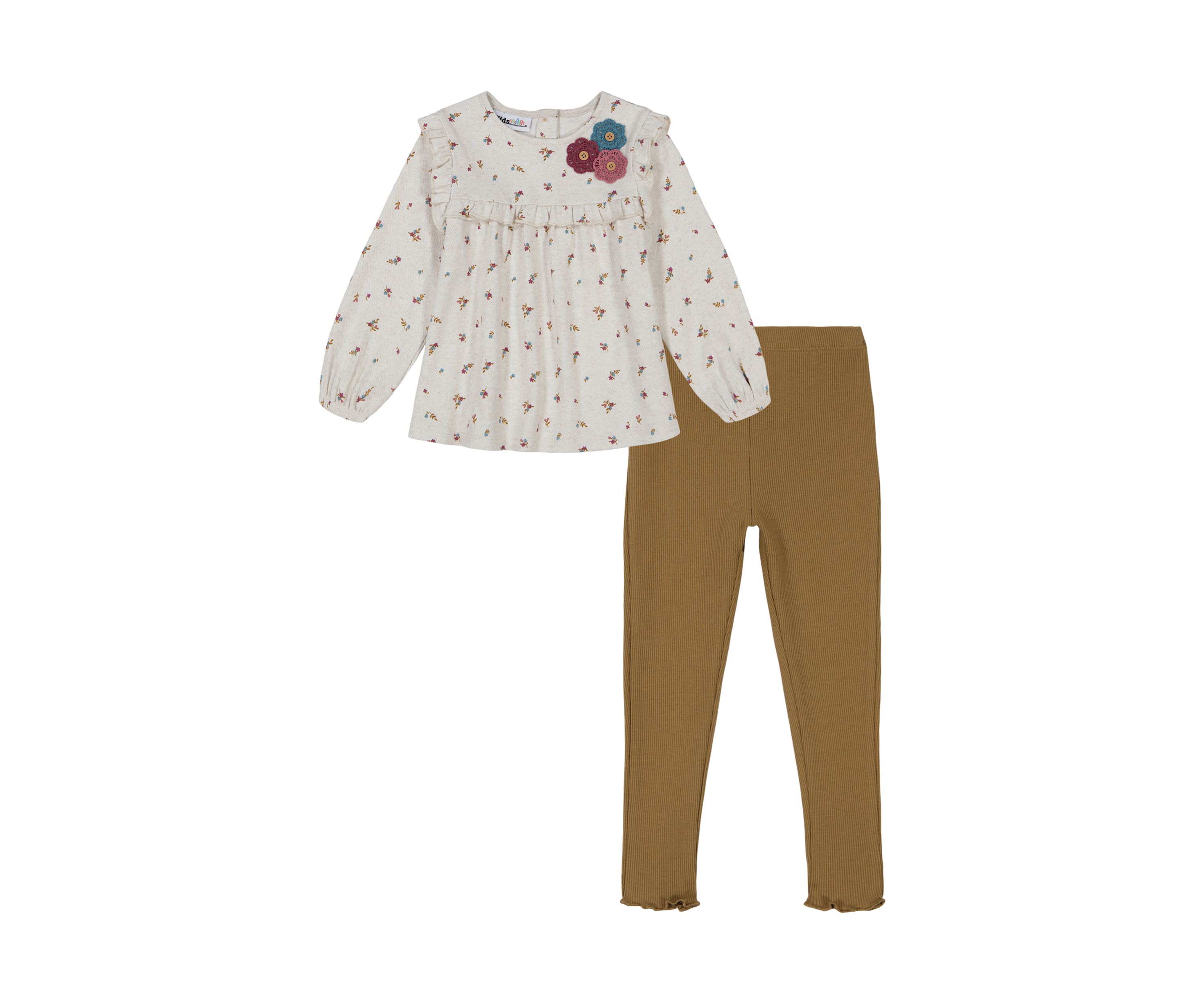 Baby Girls Floral Appliqué Printed Top and Leggings Set