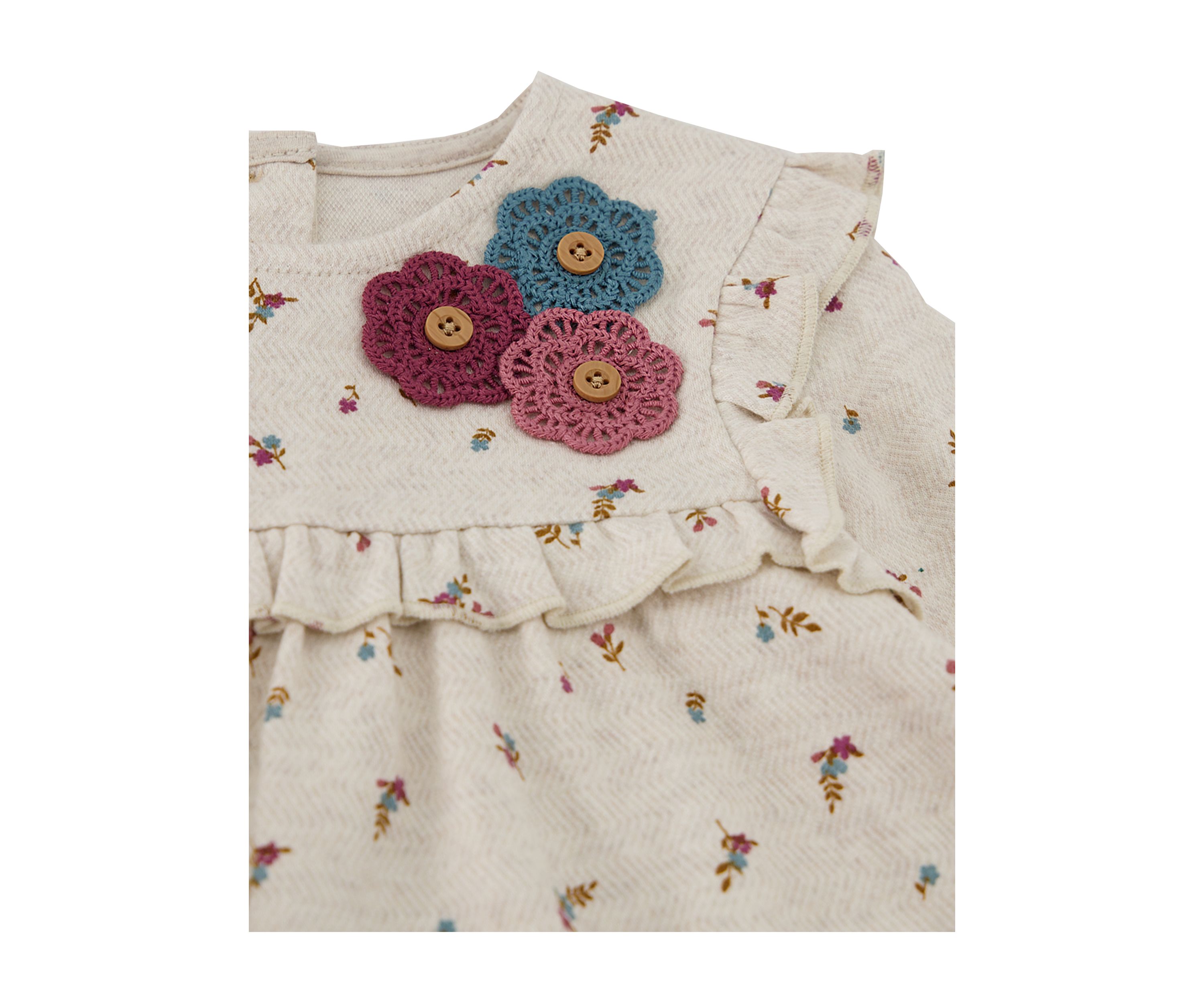 Baby Girls Floral Appliqué Printed Top and Leggings Set