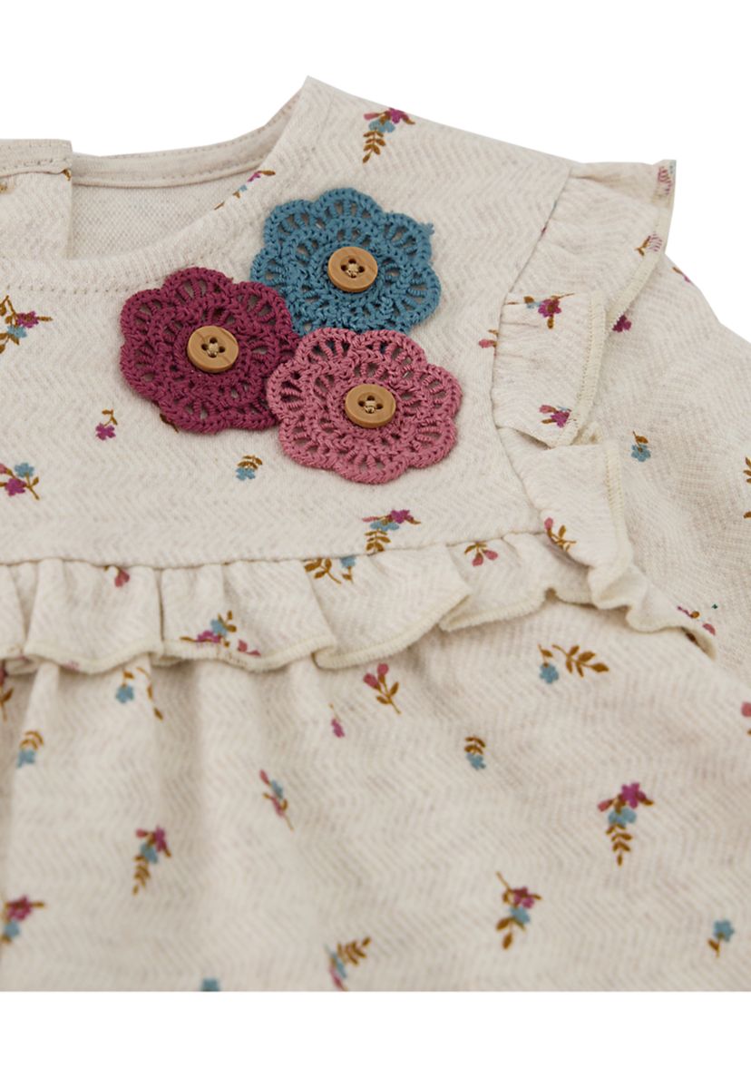 Baby Girls Floral Appliqué Printed Top and Leggings Set