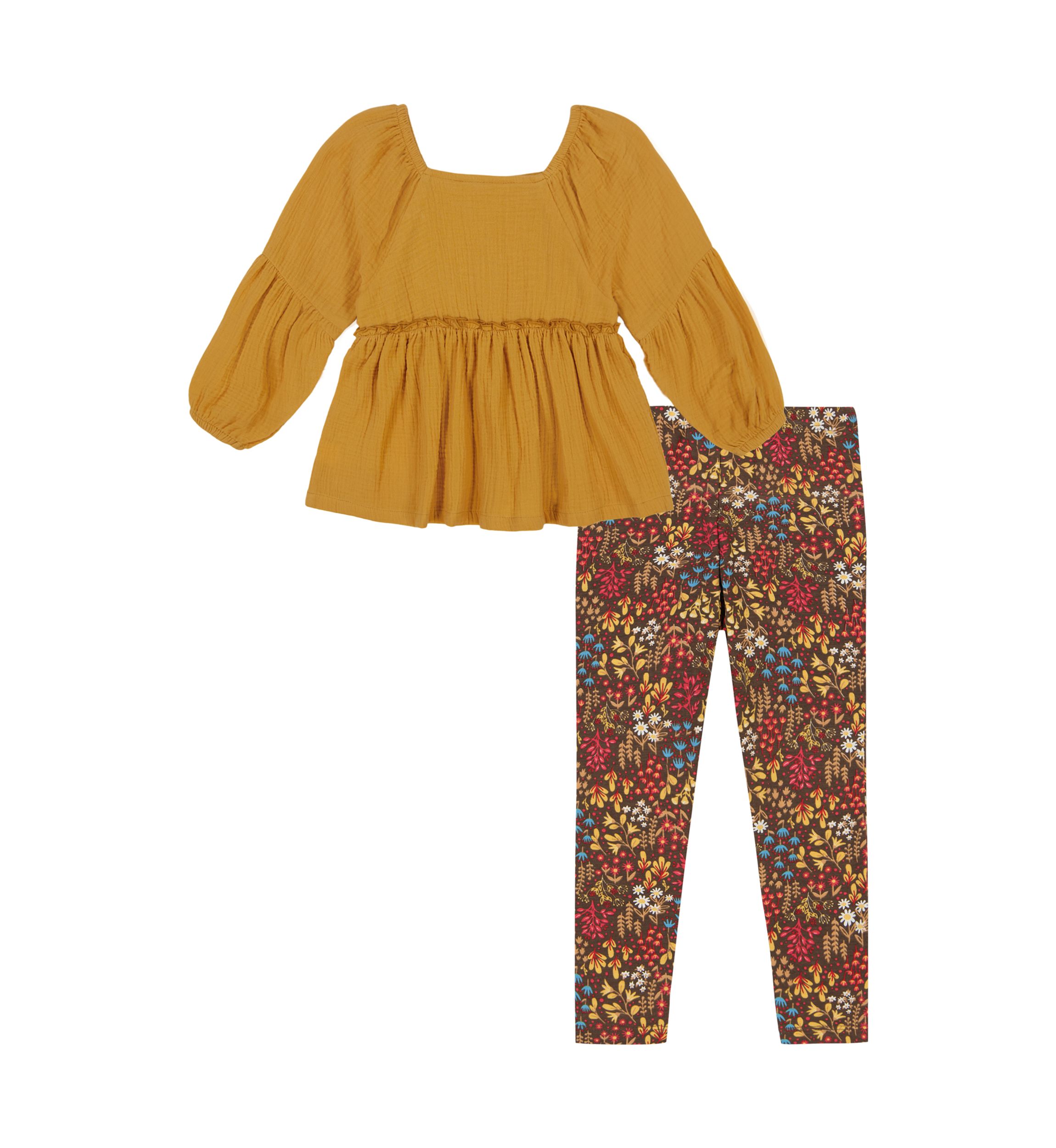 Baby Girls Embroidered Top and Printed Leggings Set