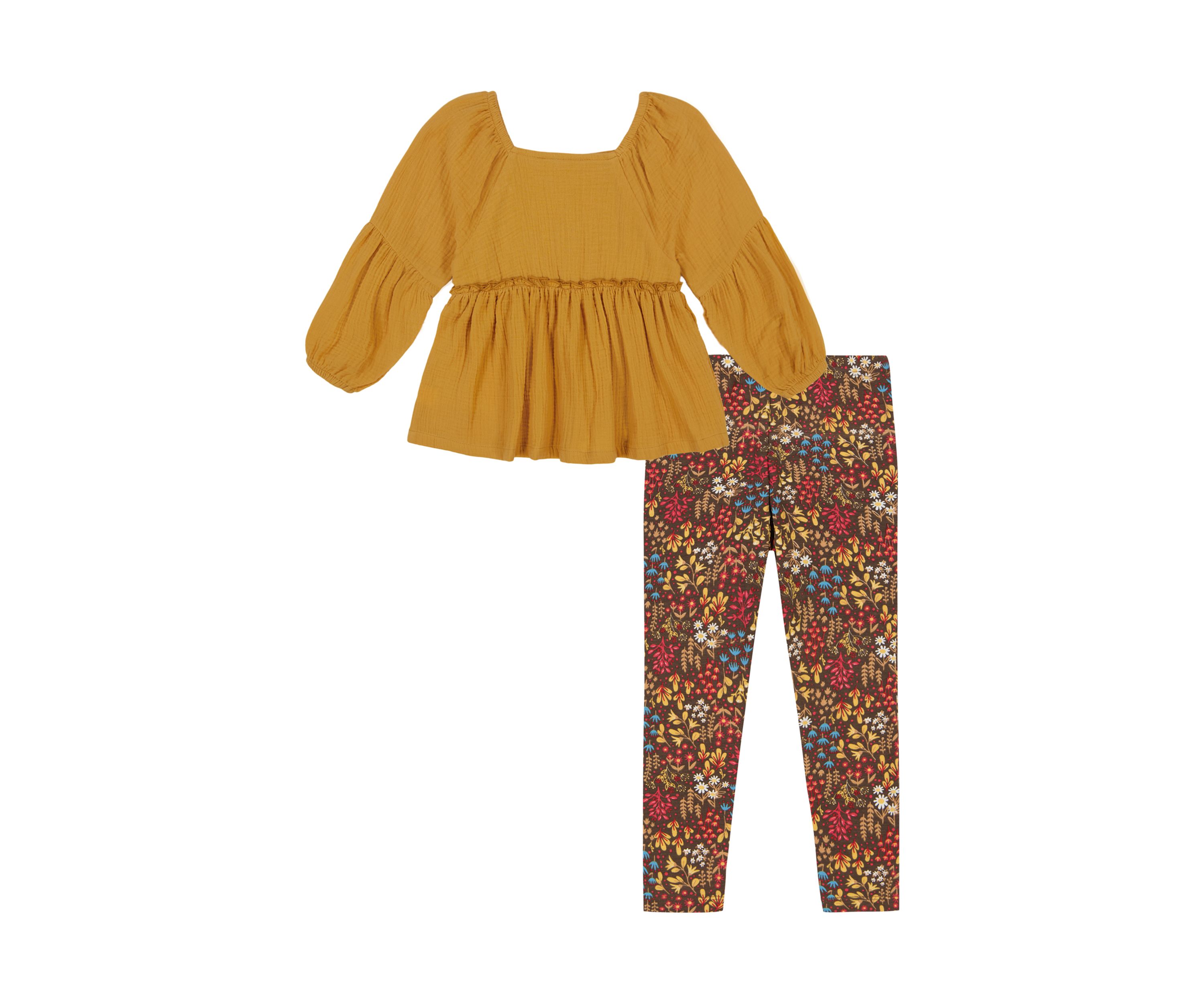 Baby Girls Embroidered Top and Printed Leggings Set