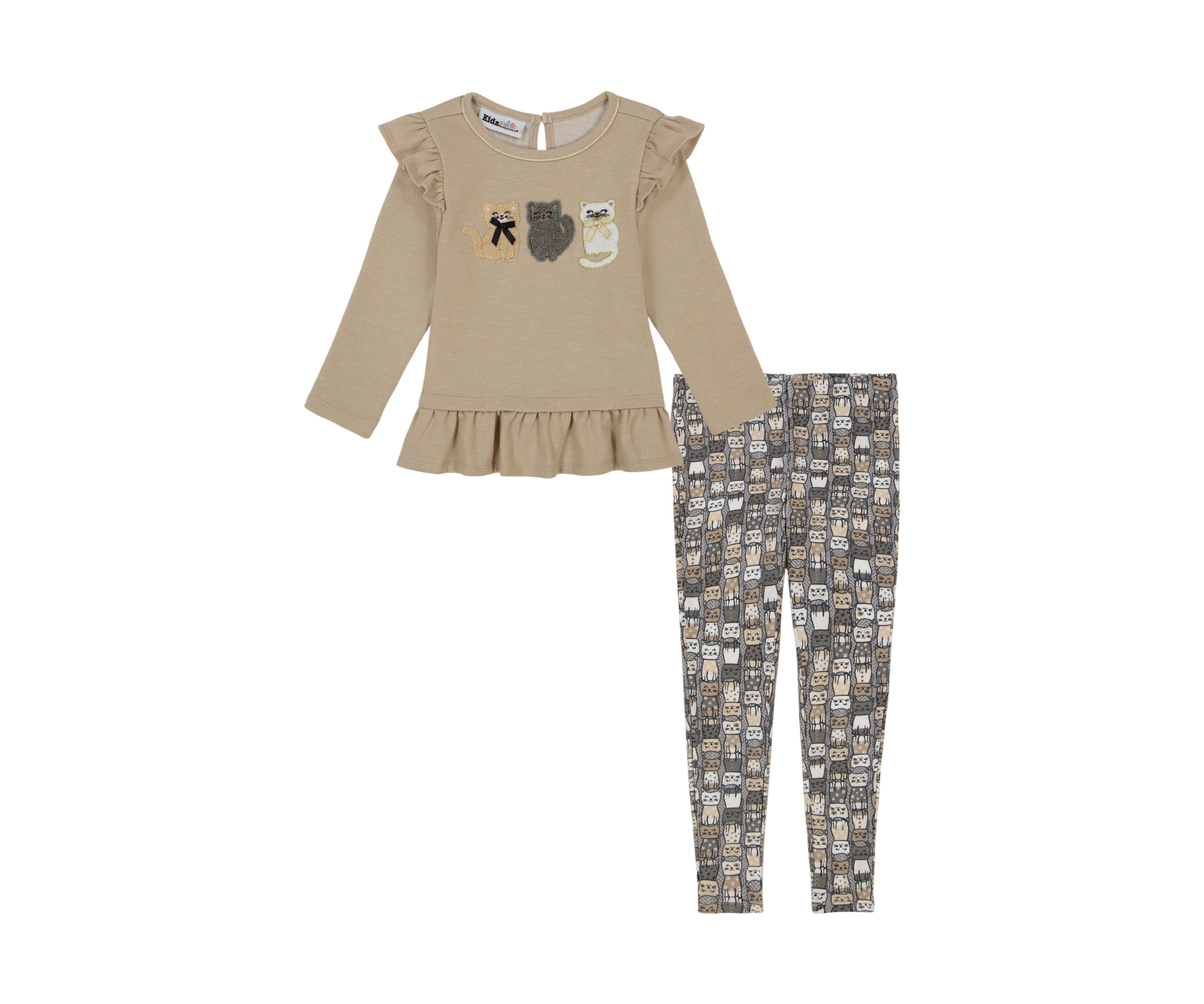 Baby Girls Cat Appliqué Top and Printed Leggings Set