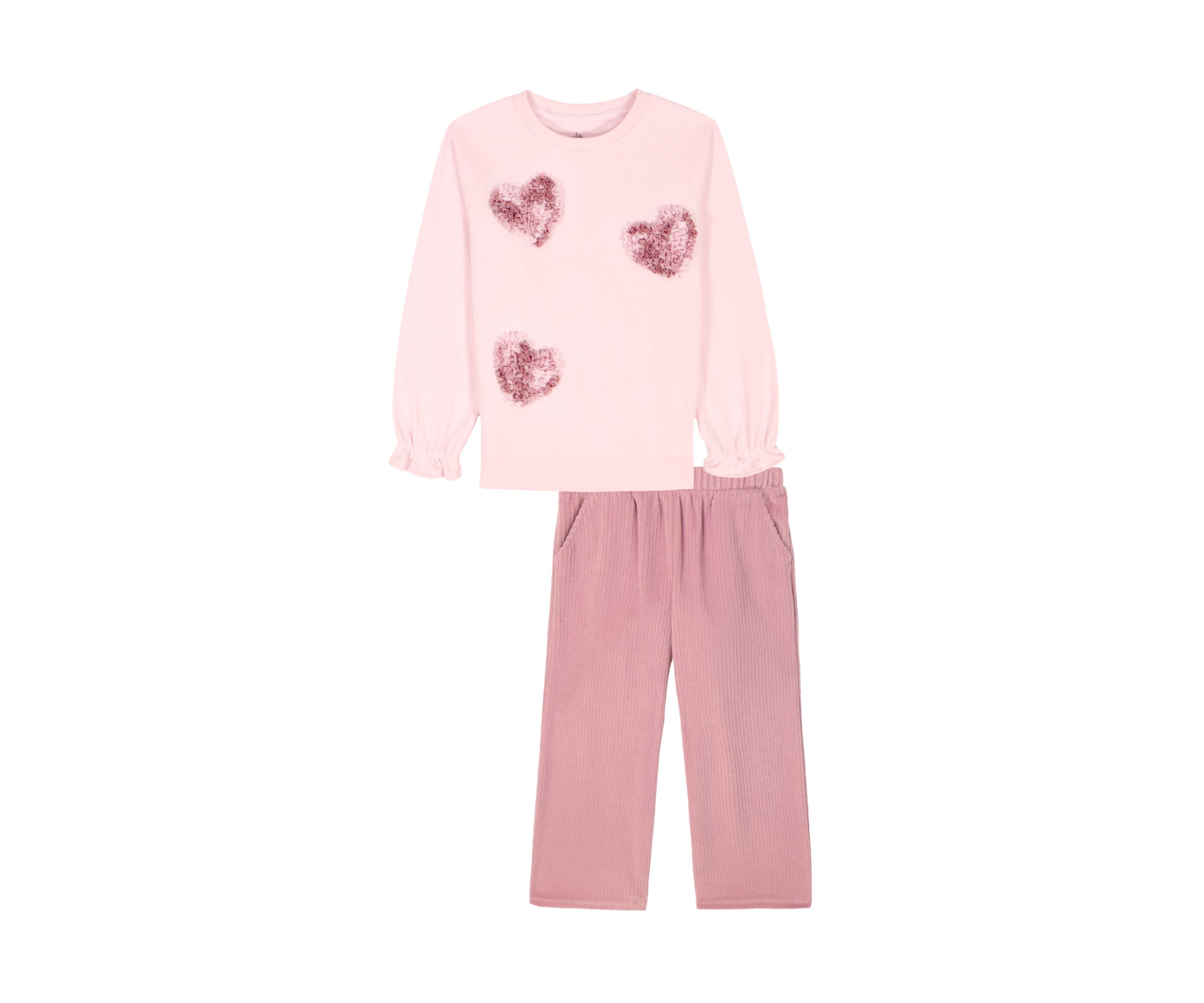 Girls Wide Leg Ribbed Velour Set 