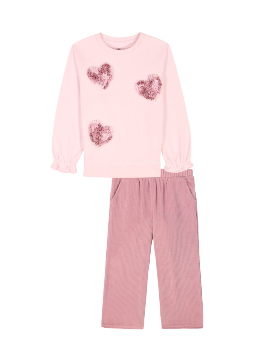  Girls Wide Leg Ribbed Velour Set 