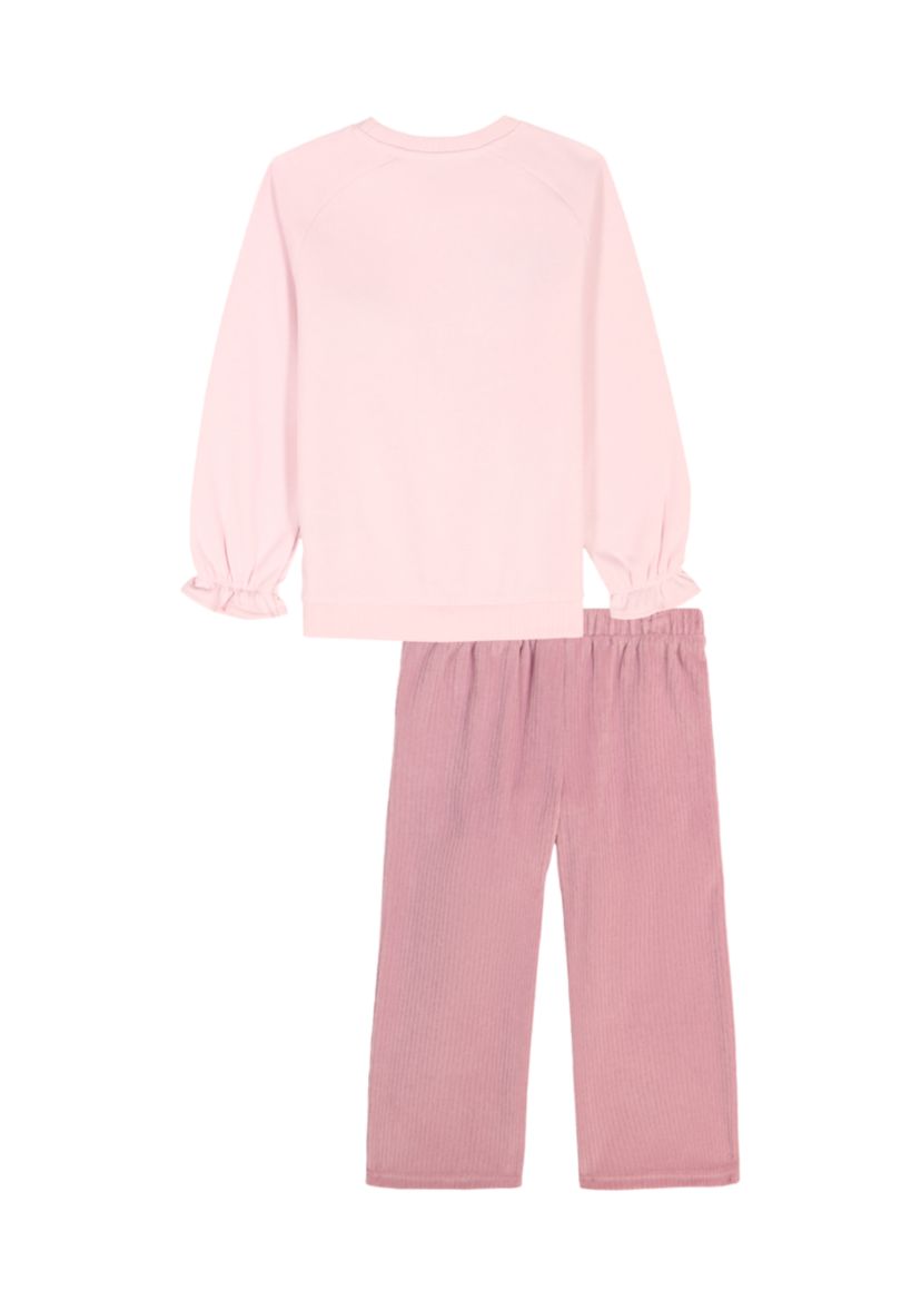  Girls Wide Leg Ribbed Velour Set 