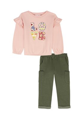 Kids Headquarters Baby Girls Two Piece Graphic Sweatshirt and Cargo Pants Set, 12 Months