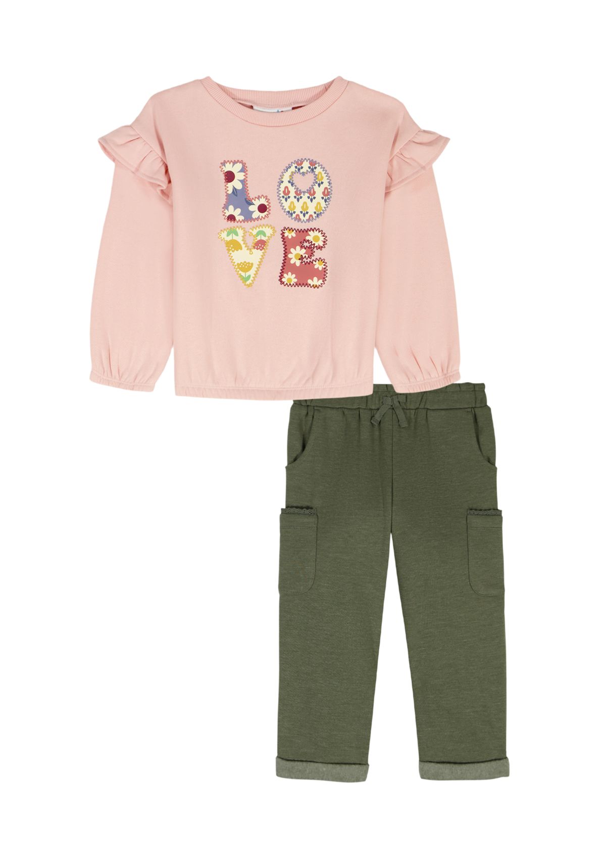 Baby Girls Two Piece Graphic Sweatshirt and Cargo Pants Set