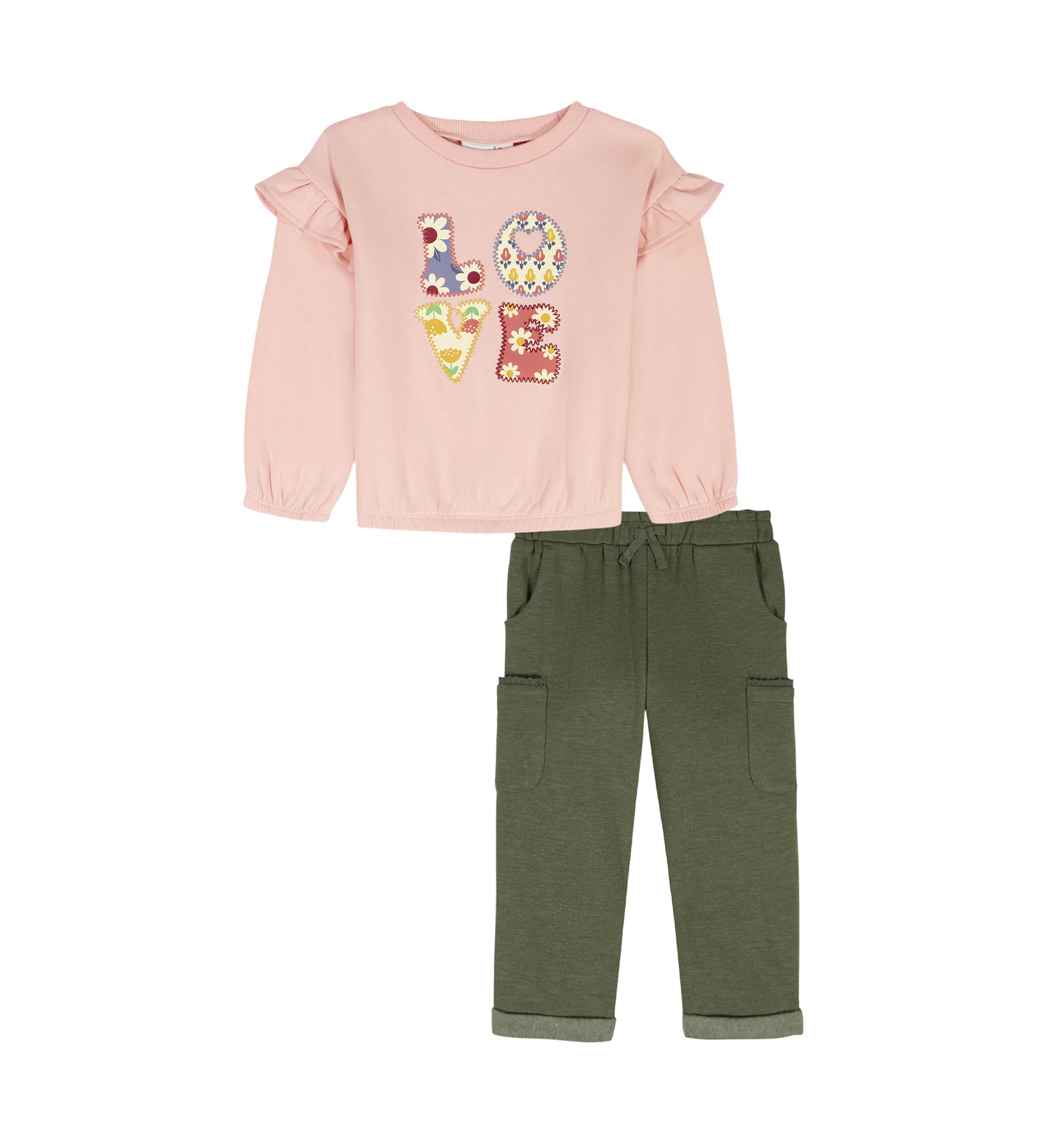 Baby Girls Two Piece Graphic Sweatshirt and Cargo Pants Set